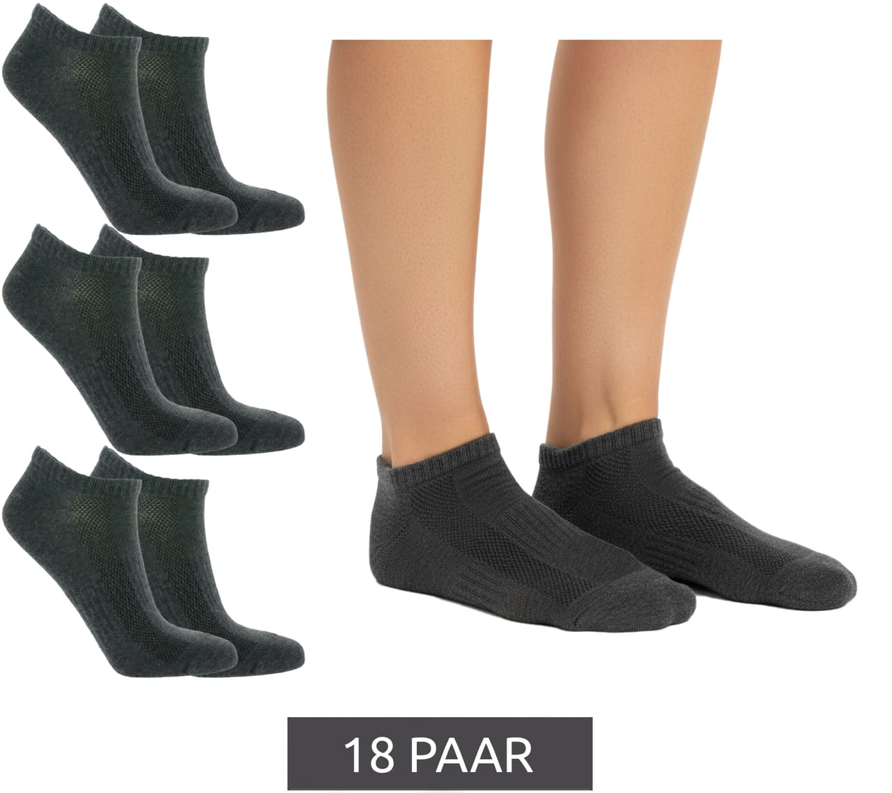 Tastiq 18 pares de calcetines para mujer, niños, zapatillas deportivas y de algodón en caja de regalo. Calcetines deportivos grises