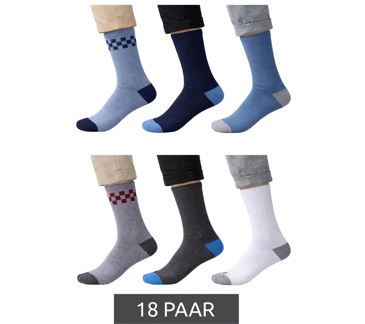 Scotch & Soda 18 pares de calcetines de felpa para hombre calcetines de algodón para uso diario, tallas 41-46, calcetines de vestir en azul marino/azul claro o gris oscuro/gris/blanco