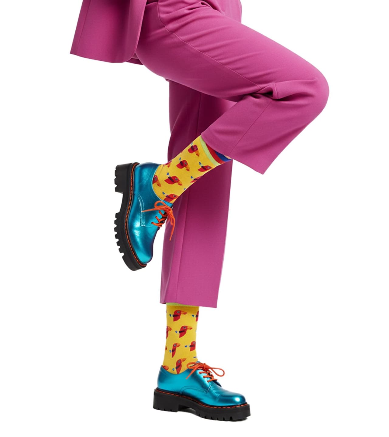 Moustard 1 par de calcetines de algodón con estampado de loro mostaza y loro, calcetines largos amarillo/rojo/azul