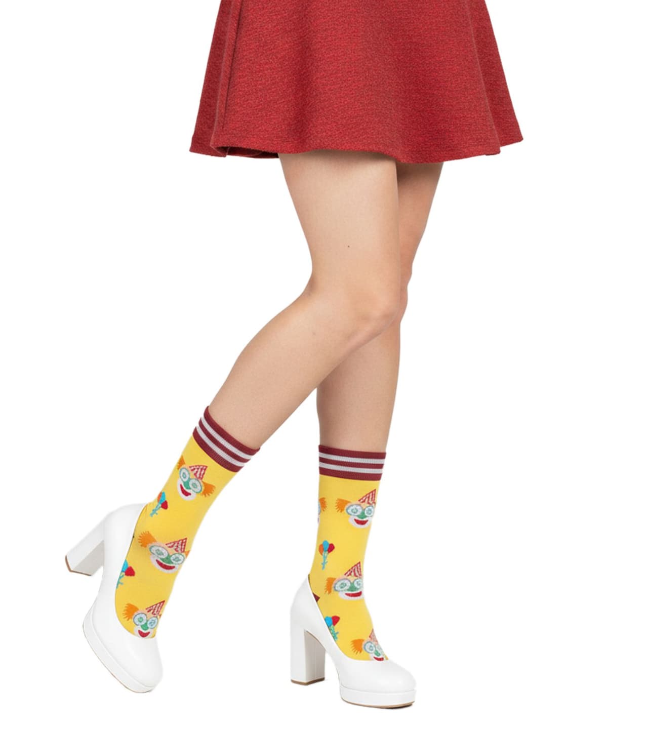 Moustard 1 par de calcetines de algodón Mustard Clown con estampado de payaso y globos medias largas Amarillo/Rojo/Blanco