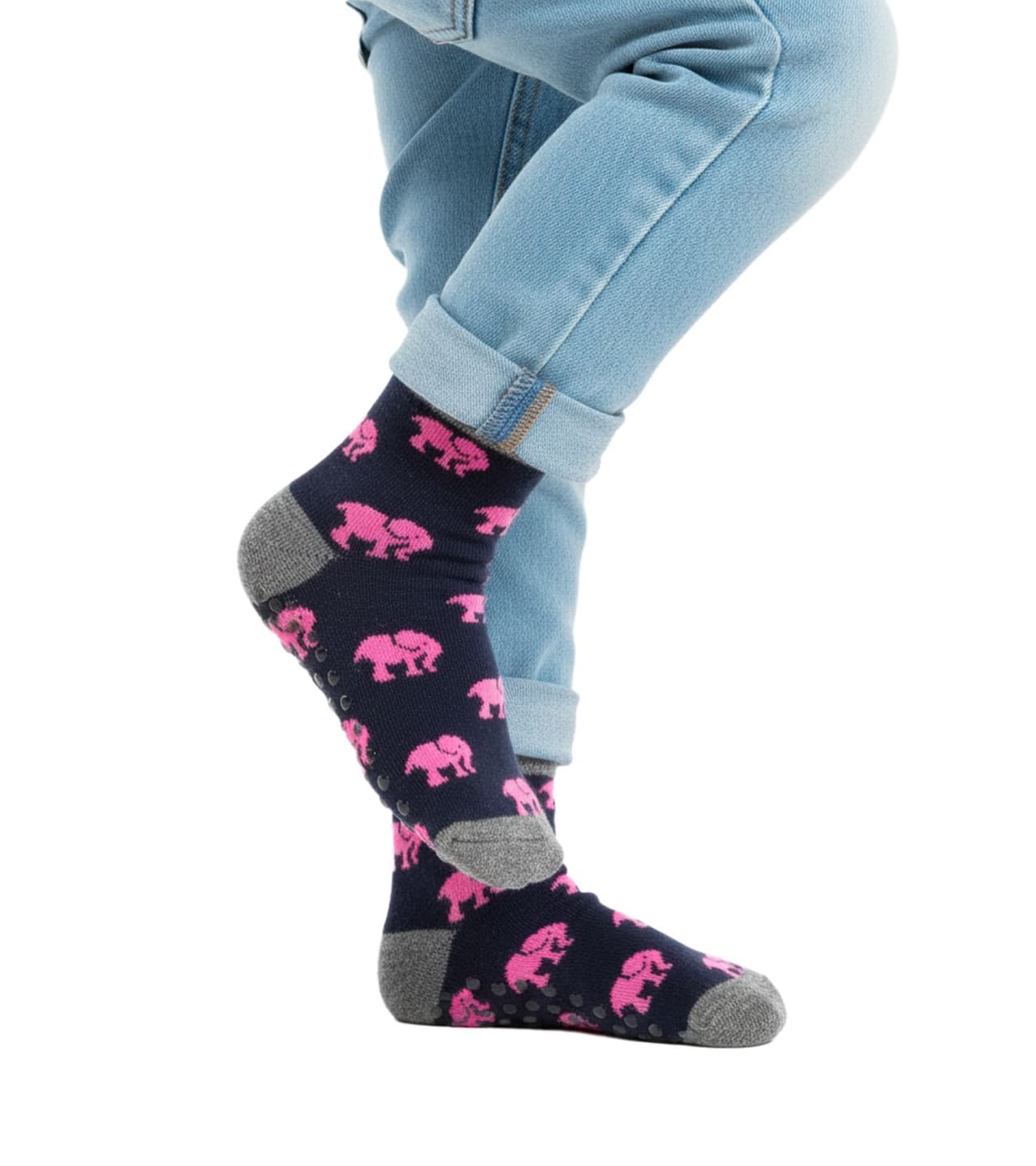 Moustard 1 pares de calcetines de algodón para niños Mustard, calcetines con estampado de elefantes, calcetines para niños pequeños negro/rosa/gris