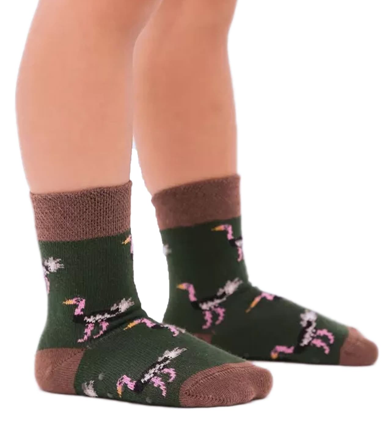 Moustard 1 pares de calcetines de algodón para niños con estampado integral de avestruz, calcetines para bebé marrón claro/verde/rosa