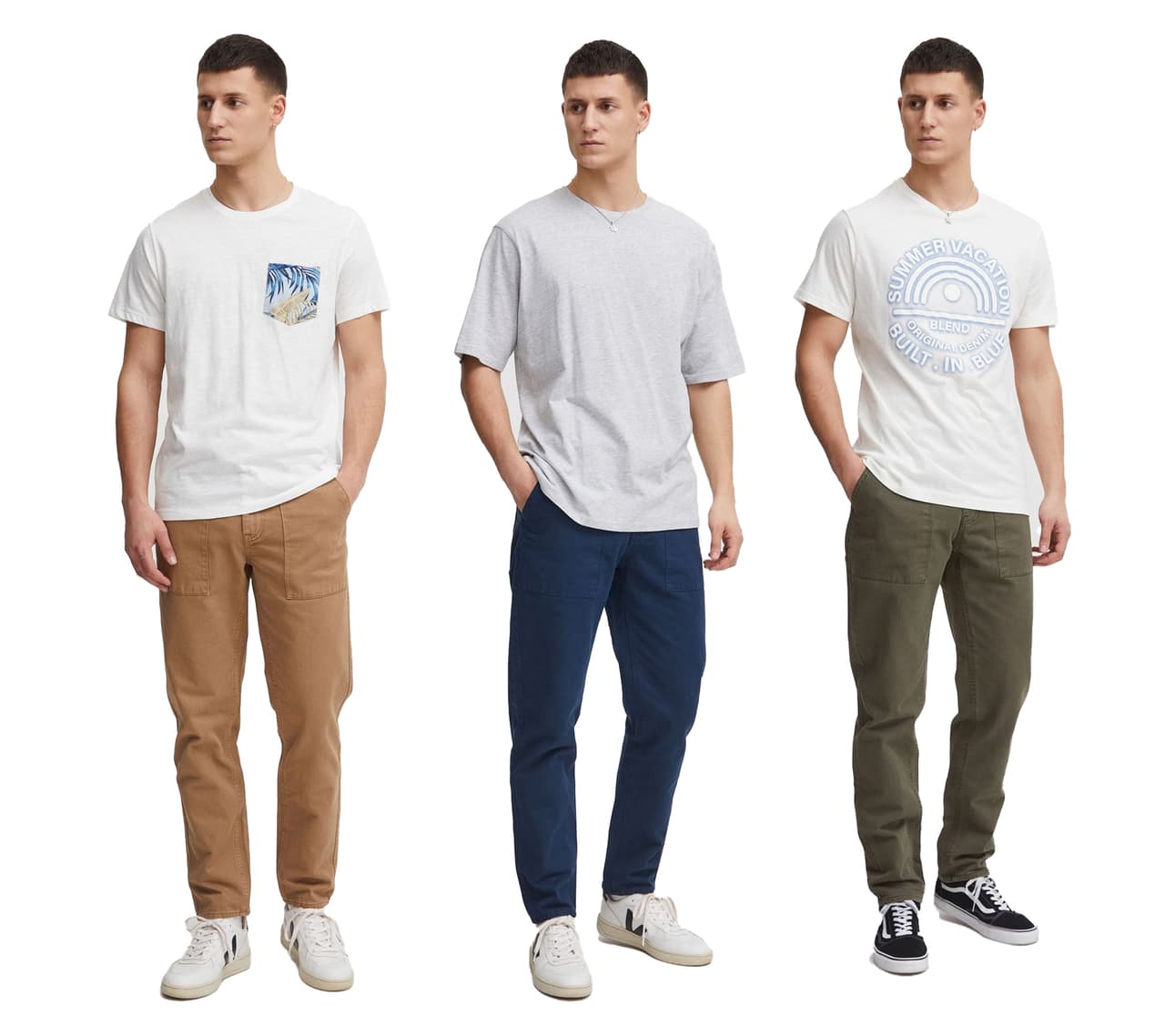 Blend Pantalones de algodón con cremallera Classic para hombre, modelo 20715567, disponibles en marrón, azul o verde.
