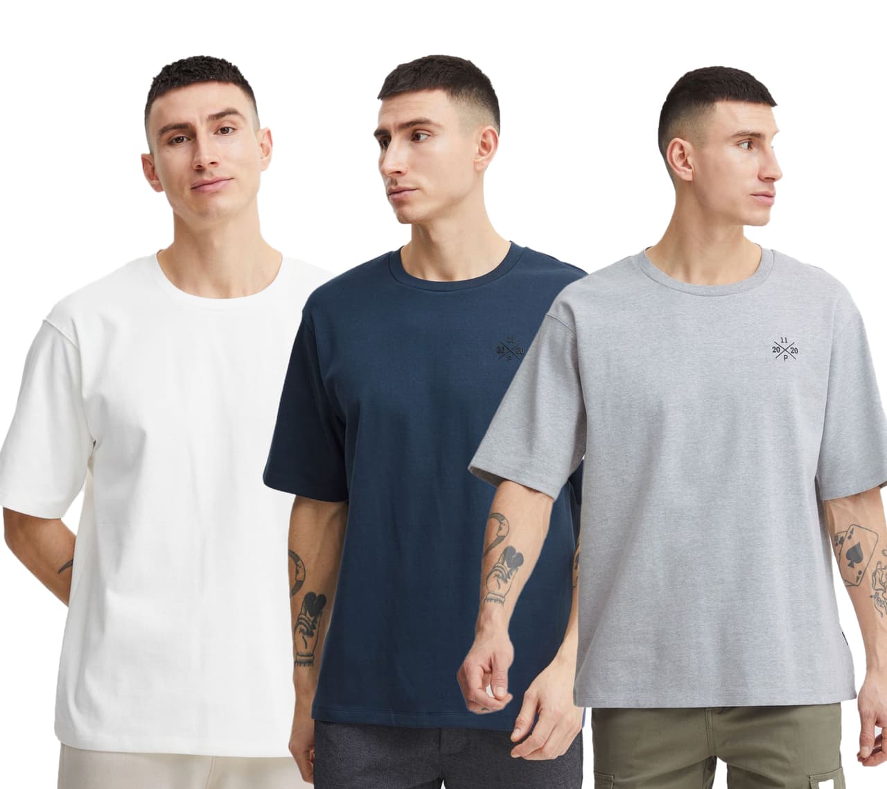 11 Project Camiseta clásica de cuello redondo para hombre PROlie 20715932ME Gris, Blanco o Azul