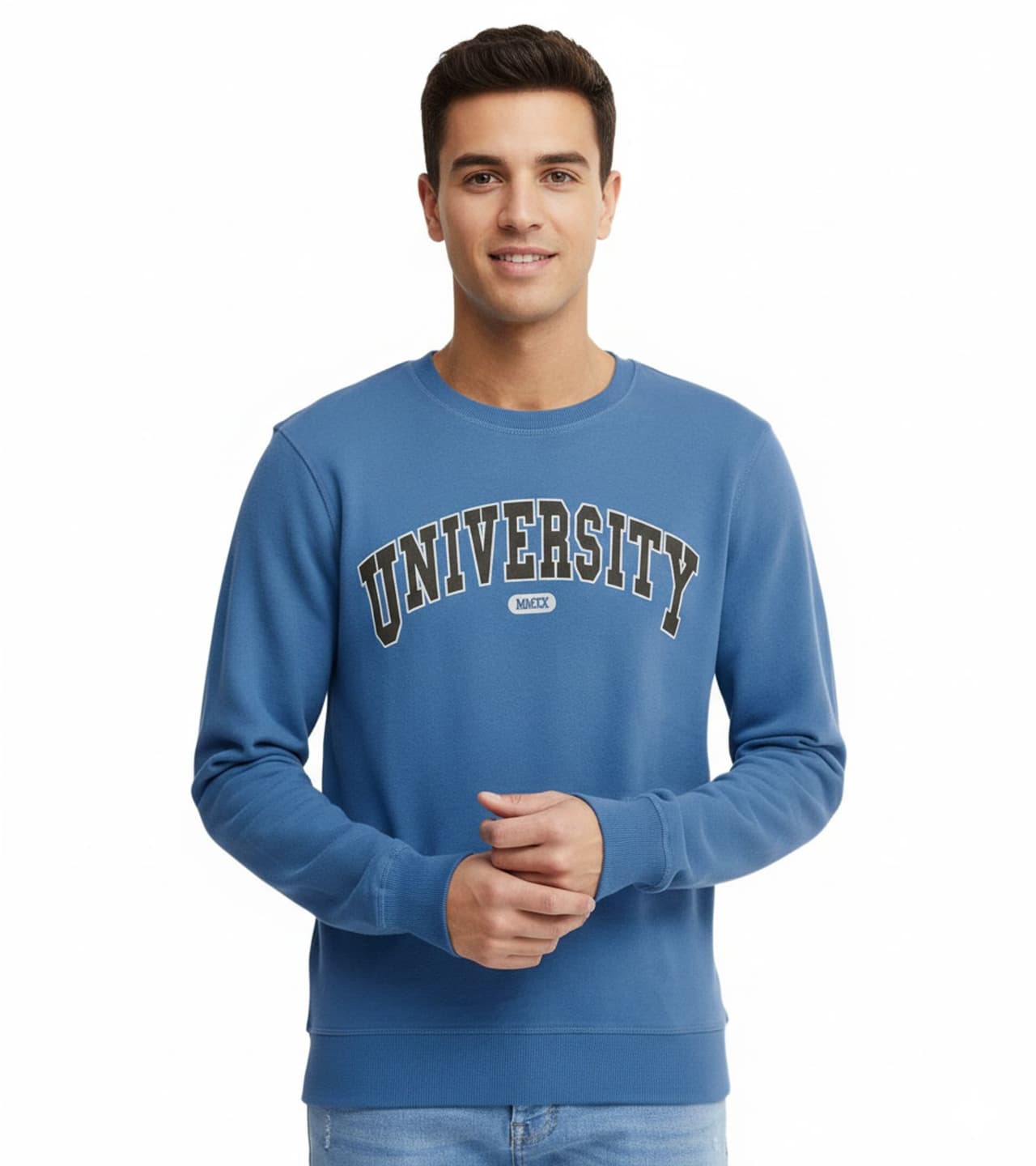 11 Project Sudadera de algodón Davin de para hombre con estampado "UNIVERSITY" en la parte delantera, 20715943, 194039, azul