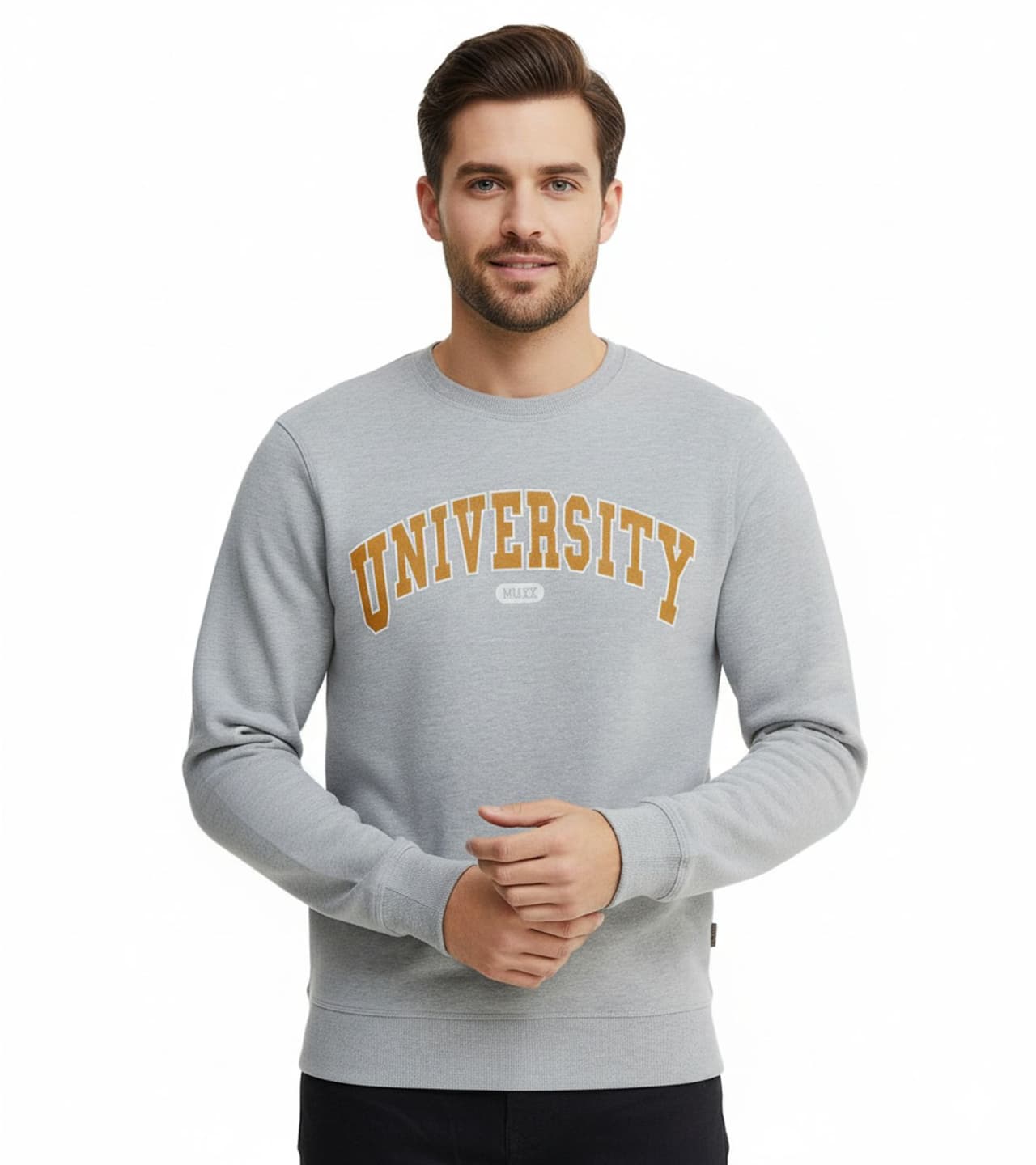 11 Project Suéter Davin para hombre con estampado UNIVERSITY en la parte delantera, sudadera de algodón, gris,