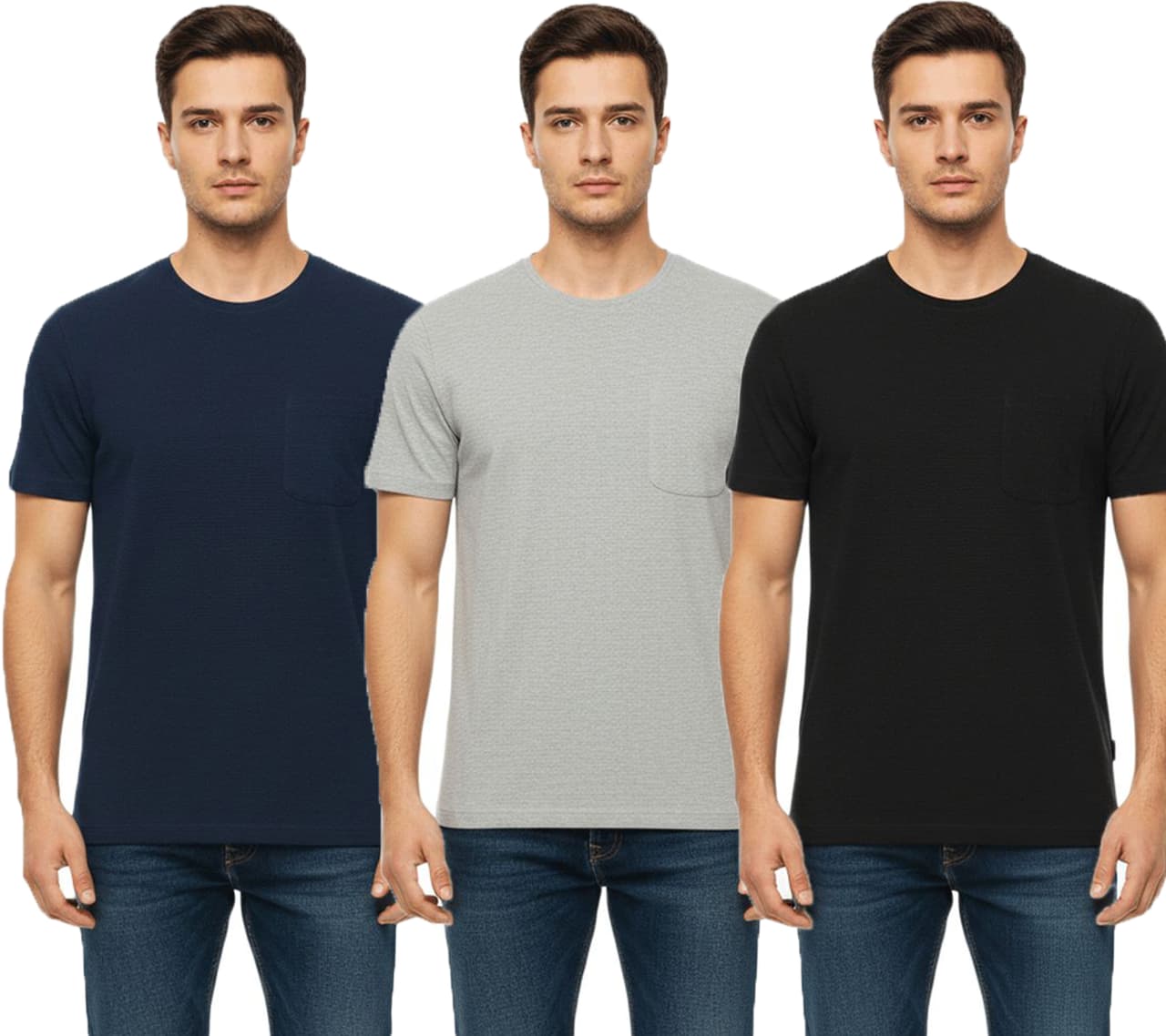 11 Project Otto - Camiseta de algodón para hombre, camisa de verano sencilla con bolsillo en el pecho 20716238 ME, negra, azul o gris