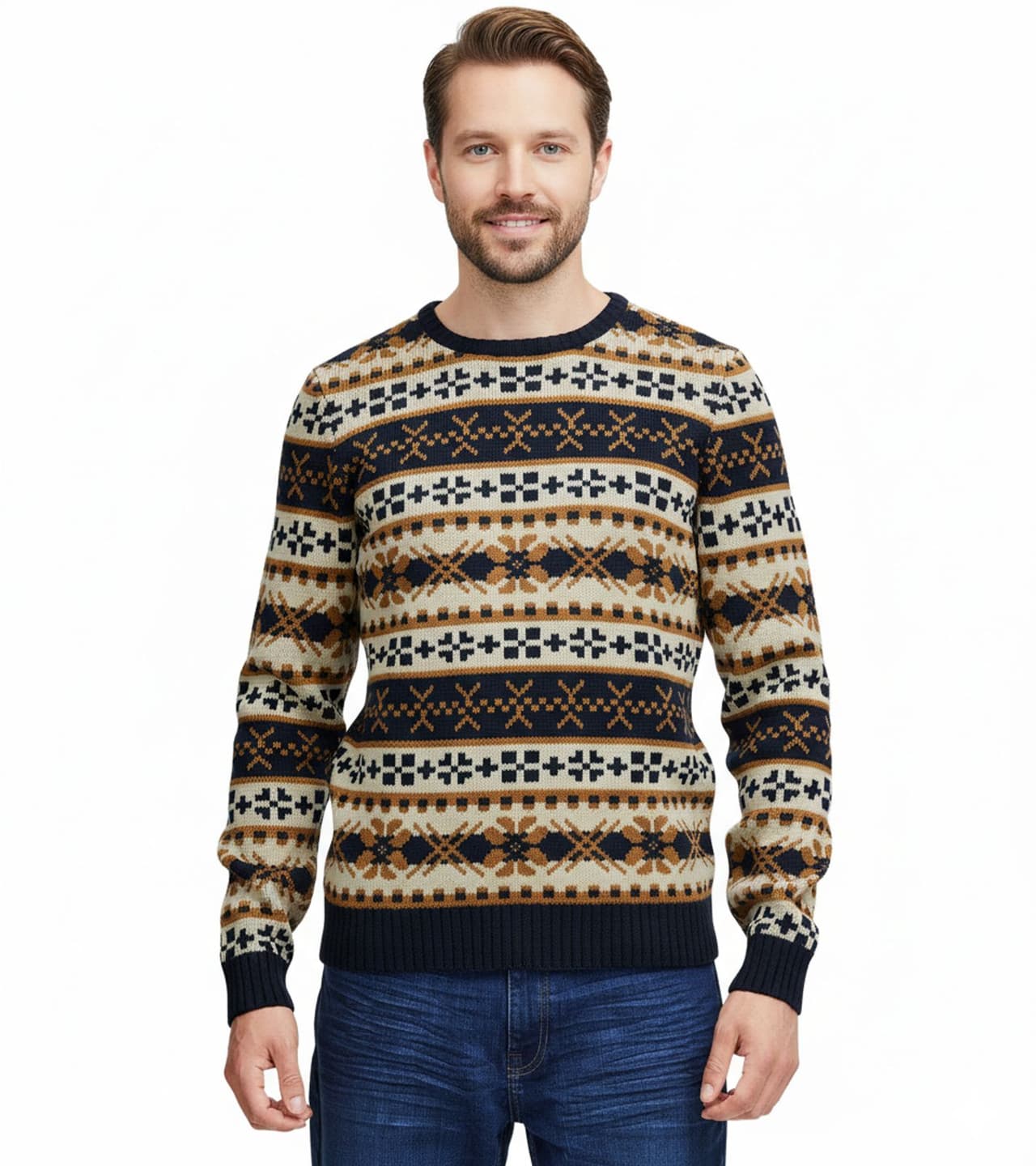 11 Project Suéter de punto de mezcla de lana PRPasco para hombre, camisa de manga larga, Blanco/Azul Marino/Beige