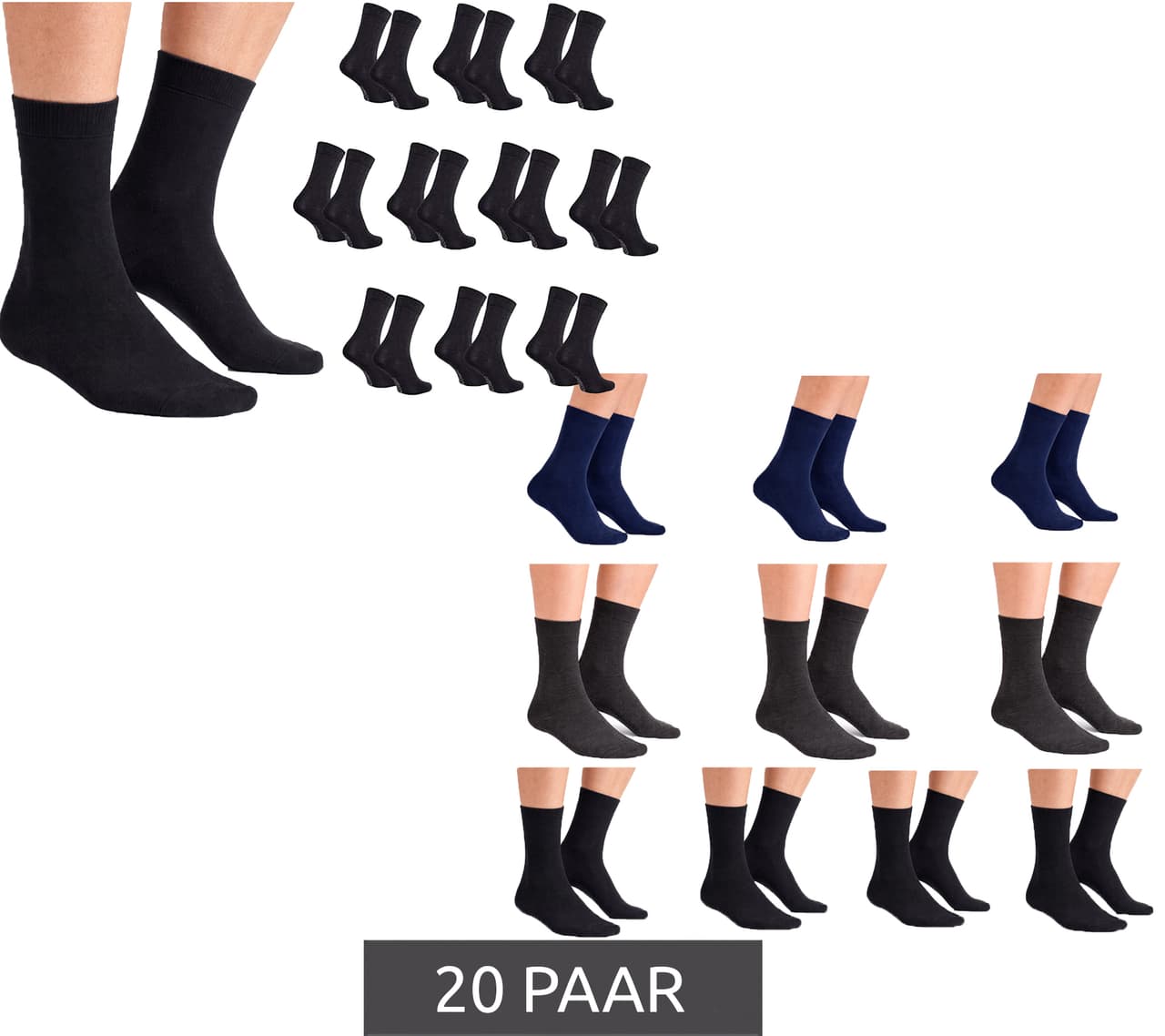 Cappuccino Italia 20 pares de calcetines transpirables de bambú para mujer y hombre, calcetines para uso diario y casual, negros/mixtos o negros