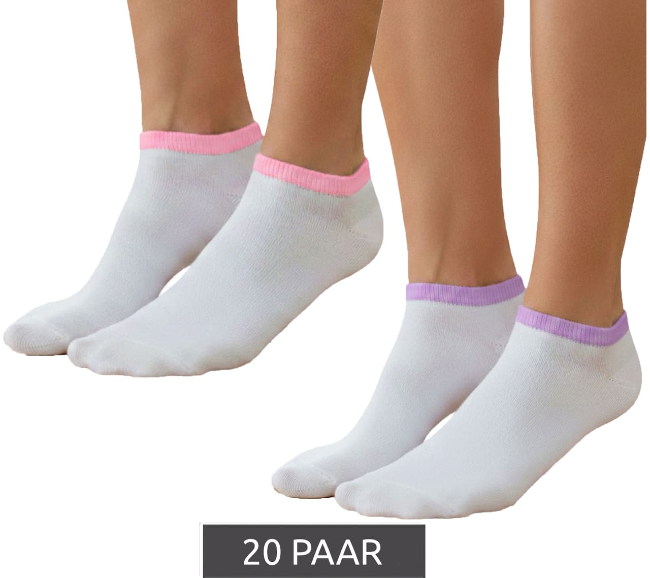 O46DM (MB 7) 20 pares de calcetines deportivos para mujer, deniers, opacos y cálidos, de algodón, blanco/rosa o blanco/lila