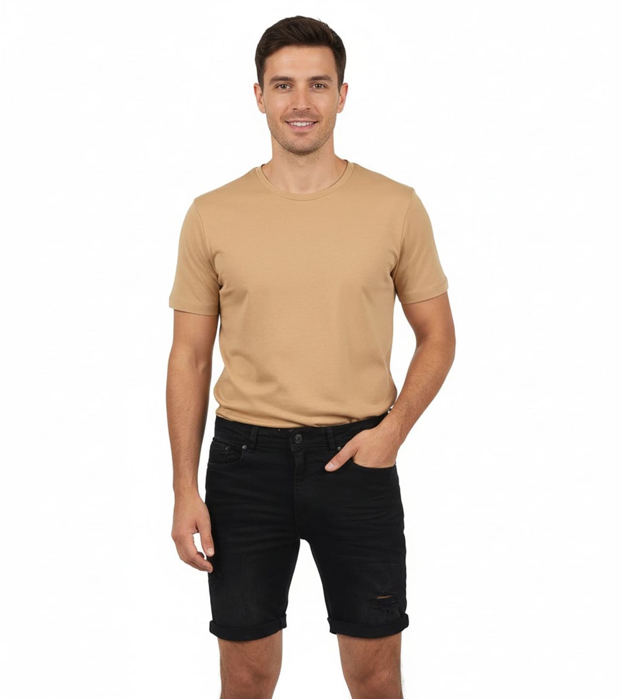 Solid Bermudas vaqueras de algodón para hombre Negro