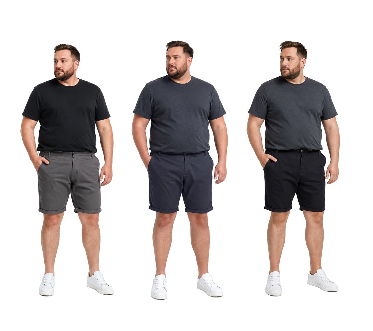 Solid Pantalones cortos chinos clásicos SDMontijo BT para hombre con cremallera, tallas grandes en gris, azul o negro