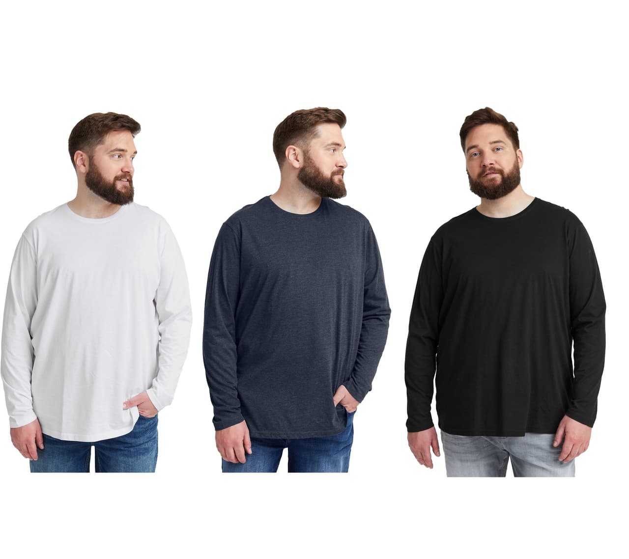 Solid Camisa clásica de manga larga para hombre SDBedon BT con cuello redondo, tallas grandes en blanco, azul oscuro o negro