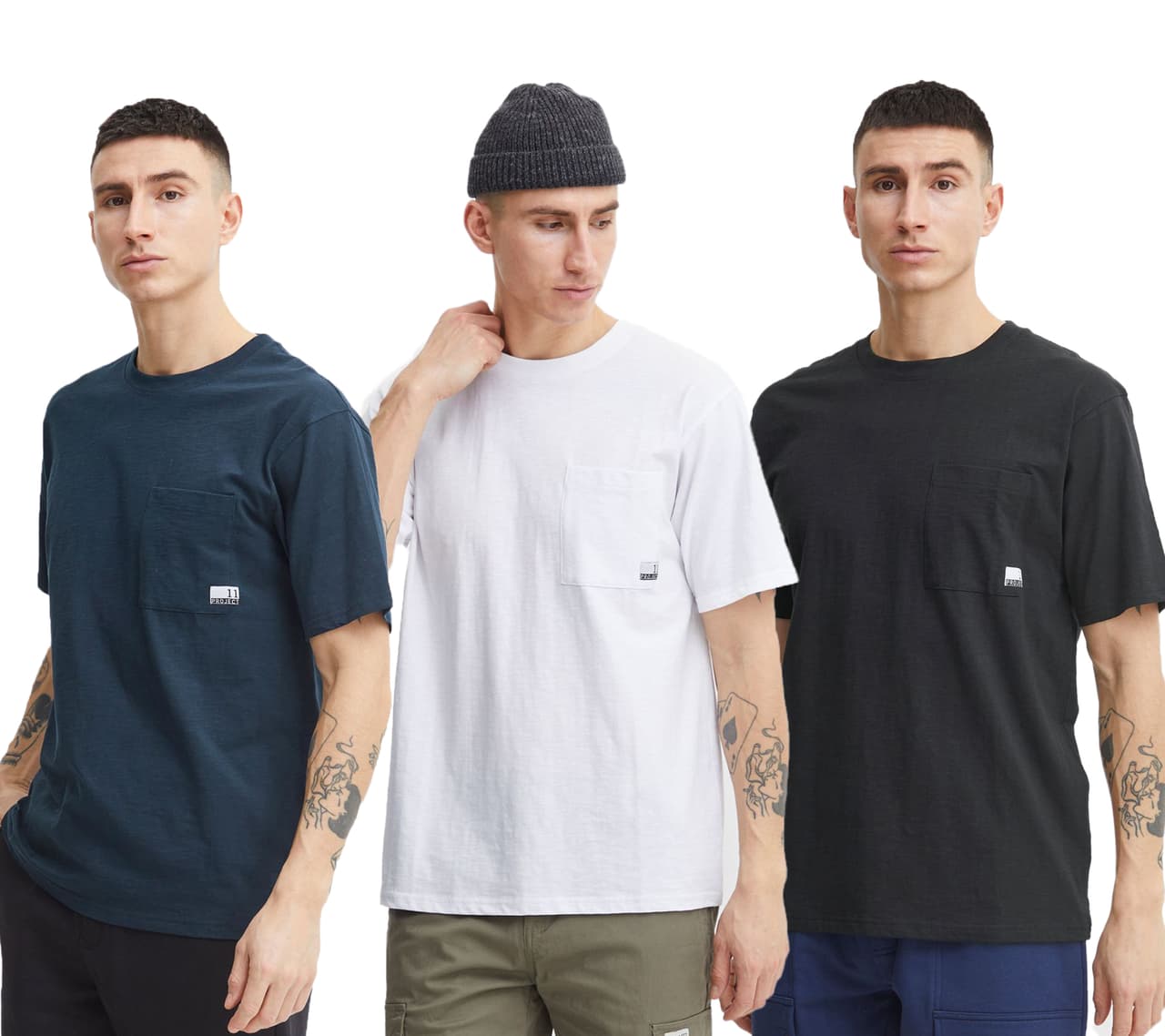 11 Project Camiseta clásica de cuello redondo para hombre PREmil SS Azul, Blanco o Negro