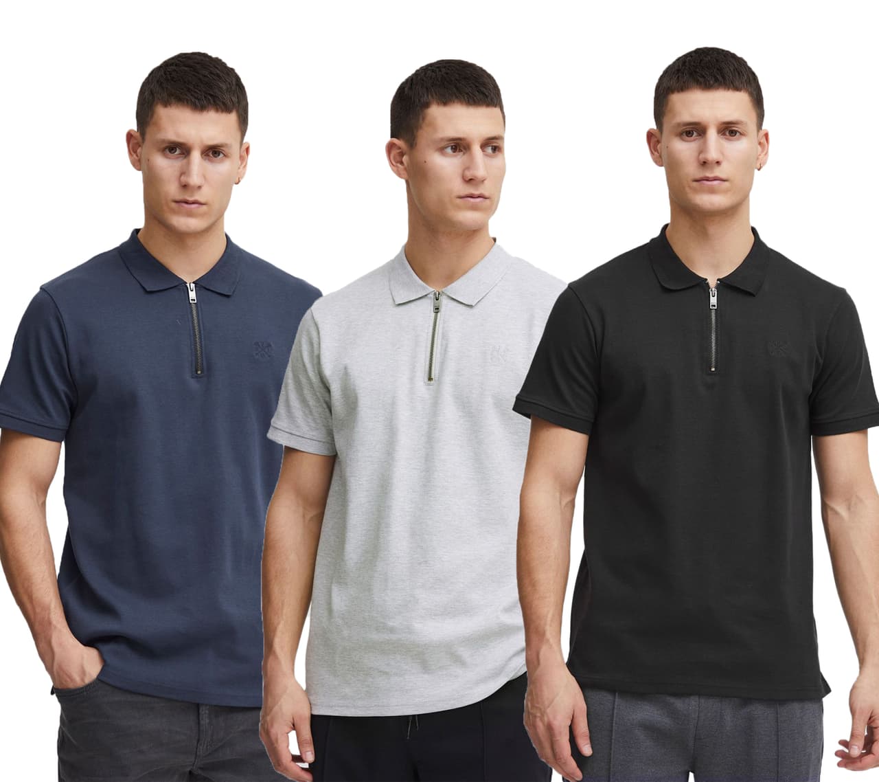 Solid Polo clásico SDZakir para hombre con cremallera (21301022-ME) Gris, Azul o Negro