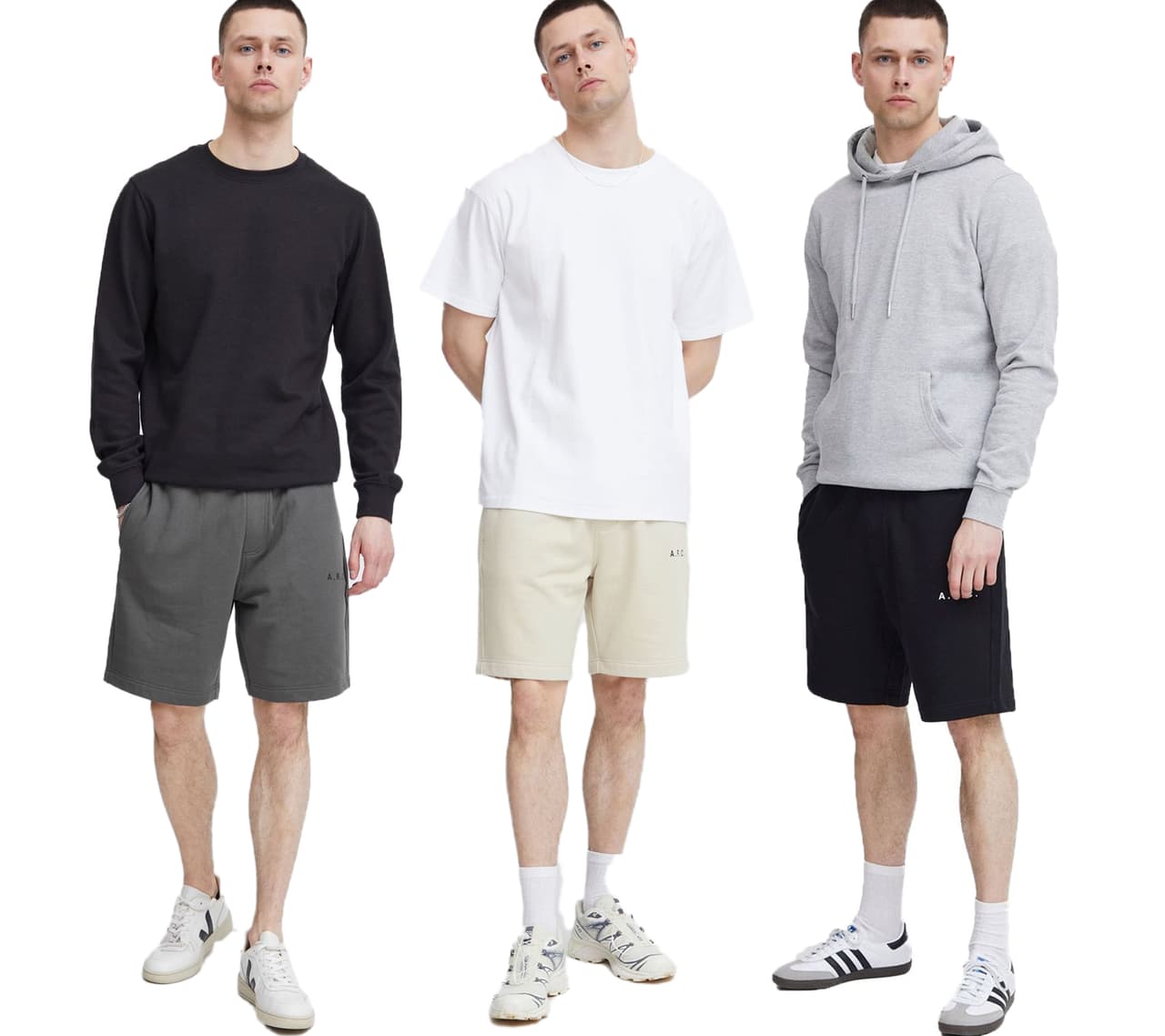 Solid Pantalones cortos deportivos clásicos SDHansi para hombre con cordón ajustable - Negro, Beige o Gris