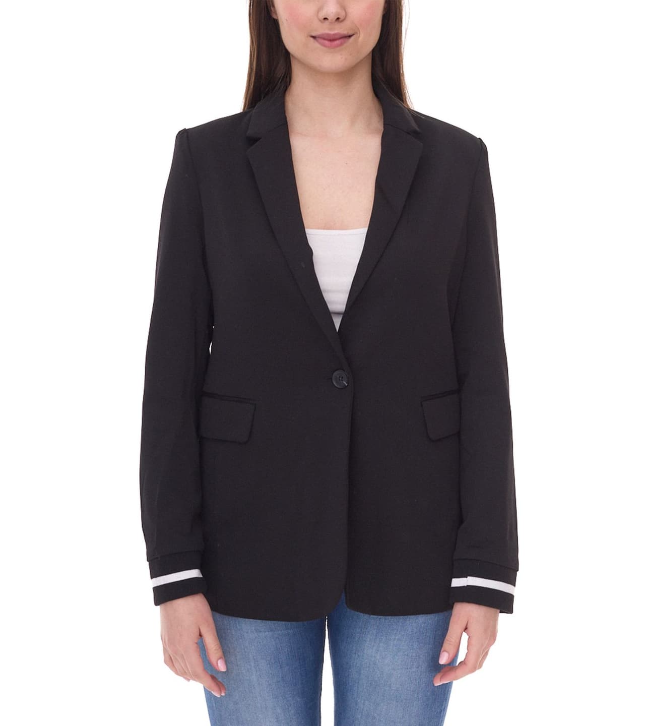 AjC Blazer de mujer blazer boyfriend hasta la cadera con forro y cierre de un botón Negro