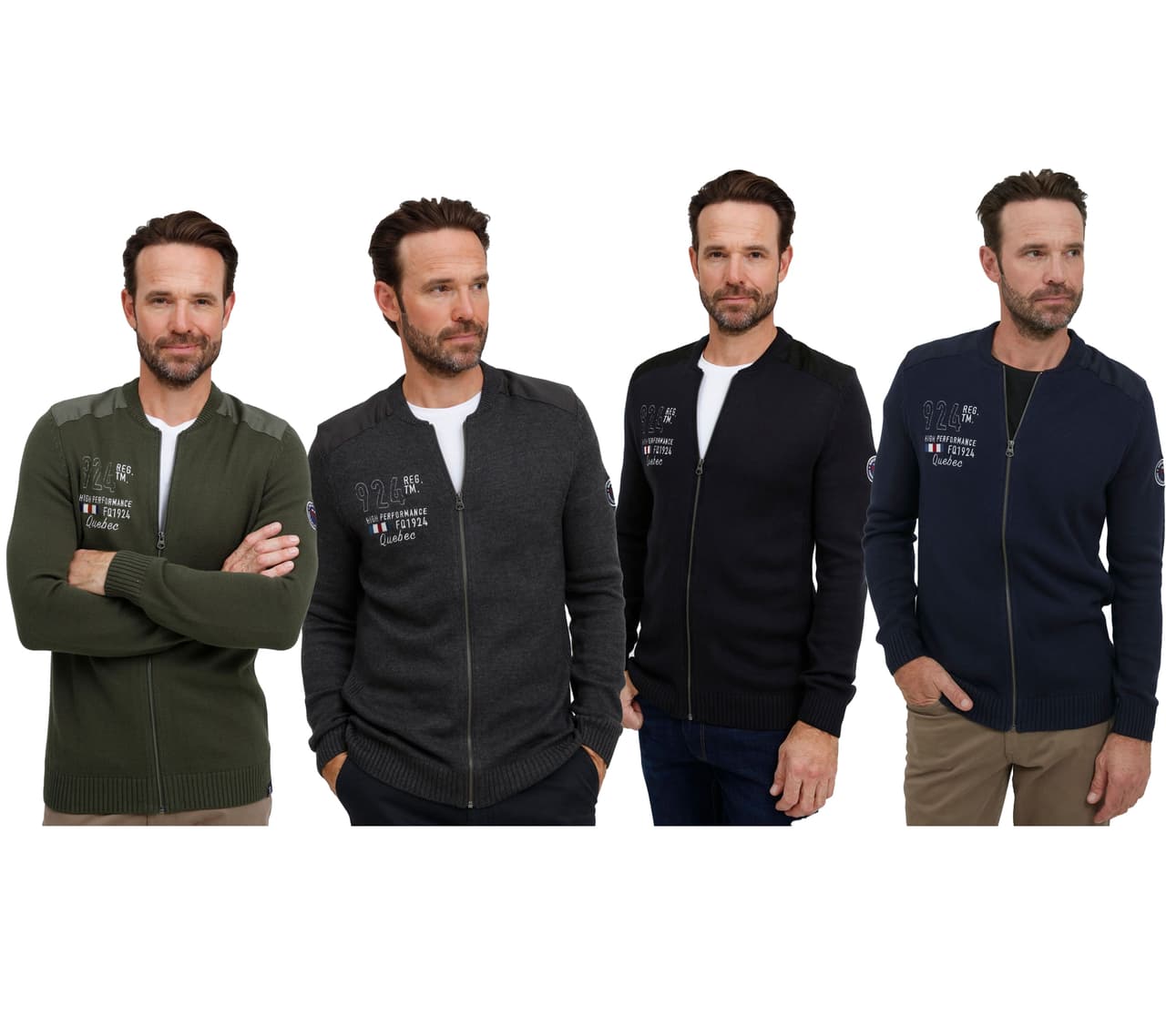 FQ1924 Chaqueta clásica con cremallera y cuello alto para hombre de FQErland, modelo 21900122, disponible en verde, gris, negro o azul.