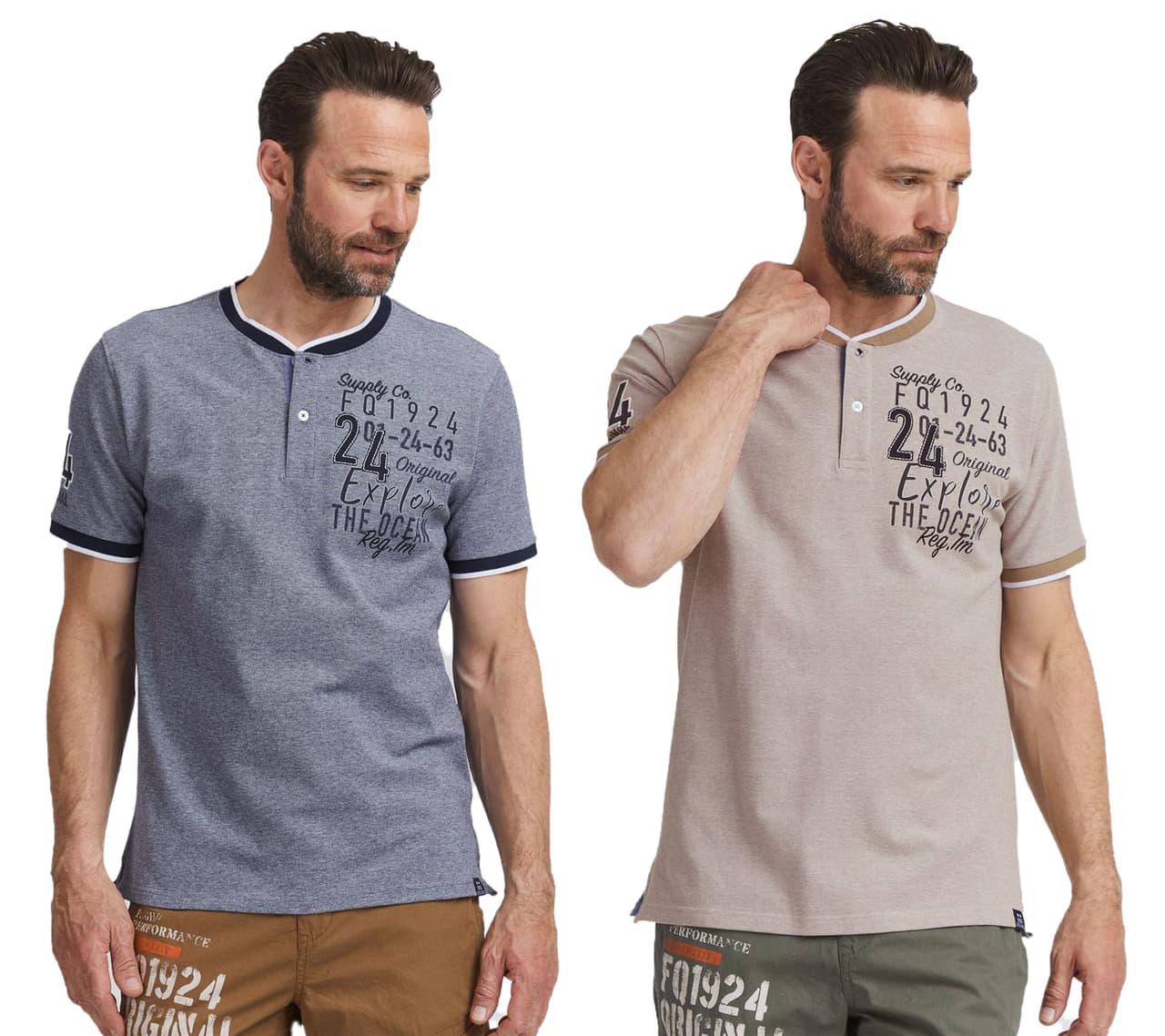 FQ1924 Camiseta clásica de cuello redondo para hombre FQIikay Azul o Marrón