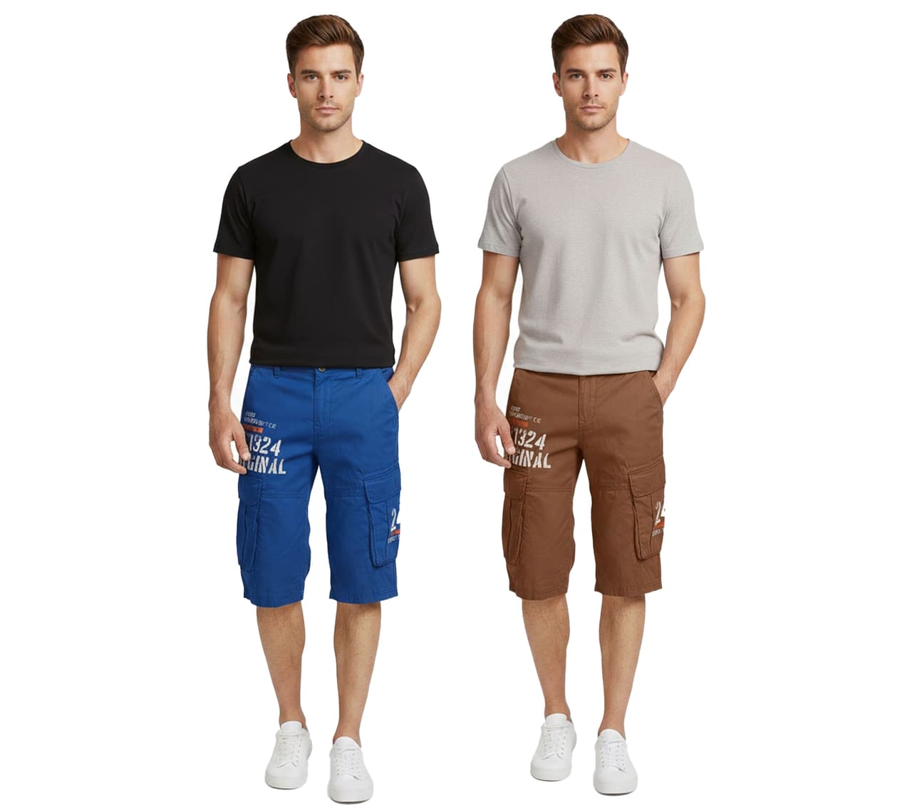 FQ1924 Pantalones cortos cargo casuales para hombre Mael, pantalones de verano de algodón en azul o marrón