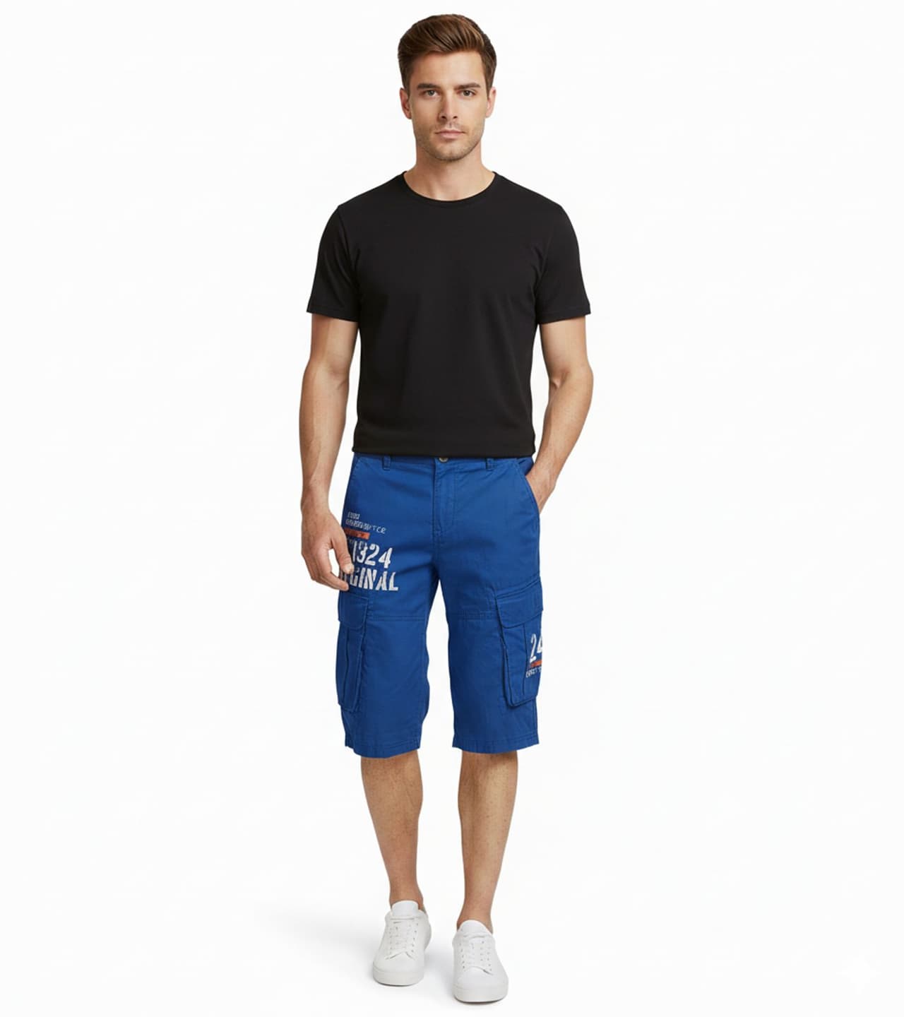 FQ1924 Bermudas cargo informales Mael para hombre, pantalones de verano de algodón, 181018, color azul