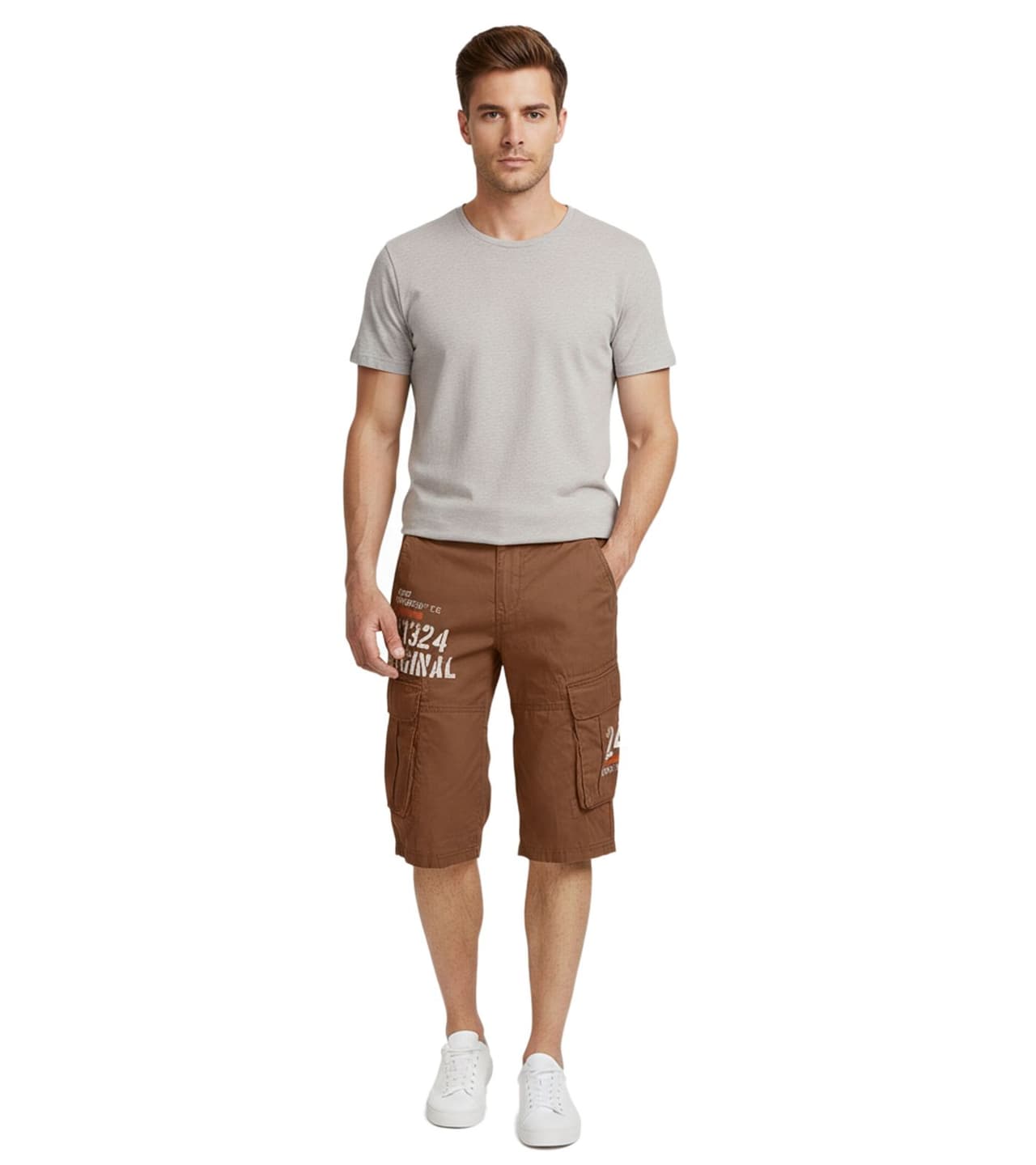 FQ1924 Bermudas cargo informales Mael para hombre, pantalones de verano de algodón, 181018, color marrón