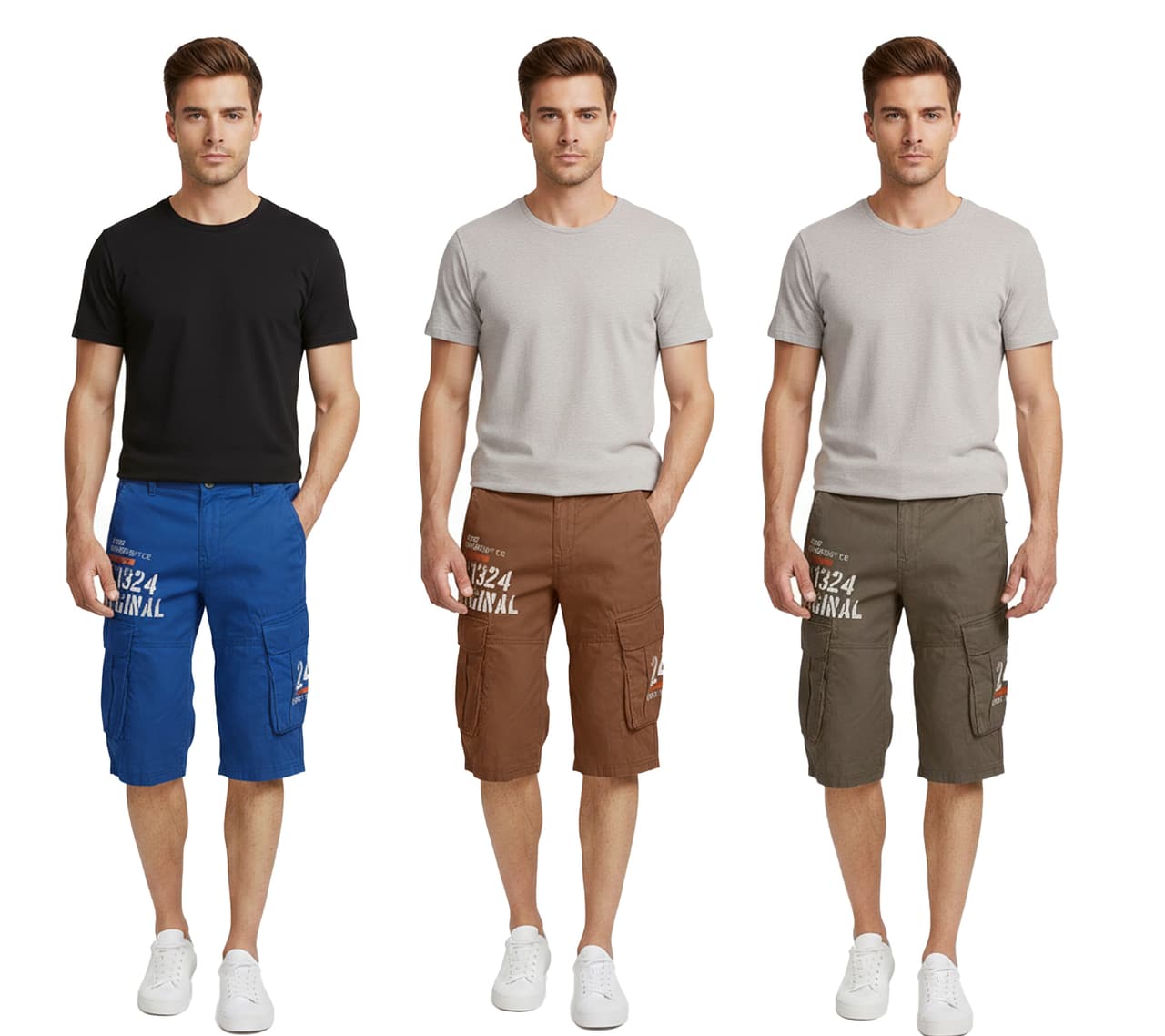 FQ1924 Bermudas cargo informales Mael para hombre, pantalones de verano de algodón 21900196, azul, marrón o caqui.