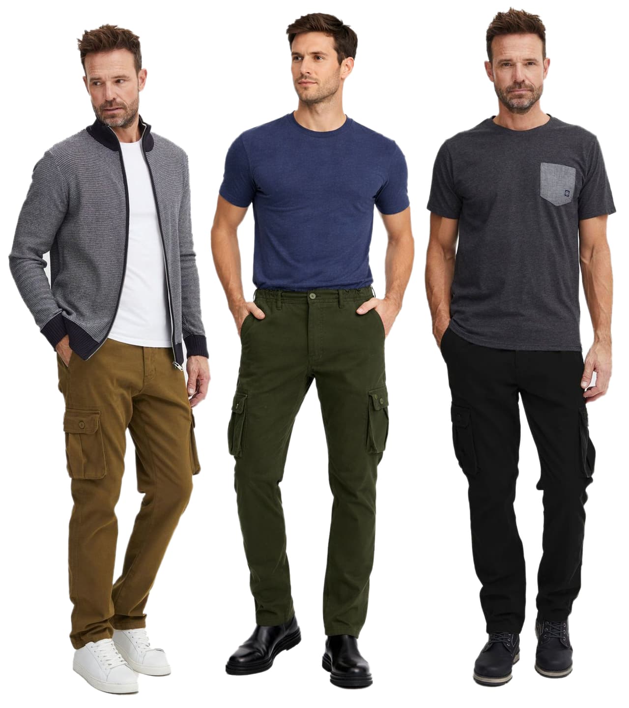 FQ1924 Pantalones cargo clásicos para hombre FQHarris con botón y cremallera - Pantalones casuales en marrón, verde o negro
