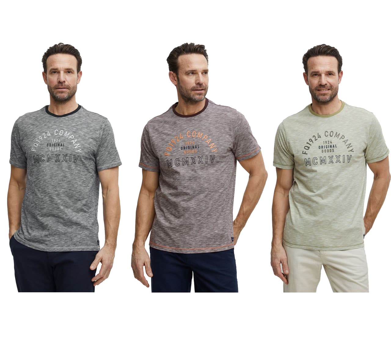 FQ1924 Camiseta clásica de cuello redondo para hombre FQIvar en gris, marrón o verde