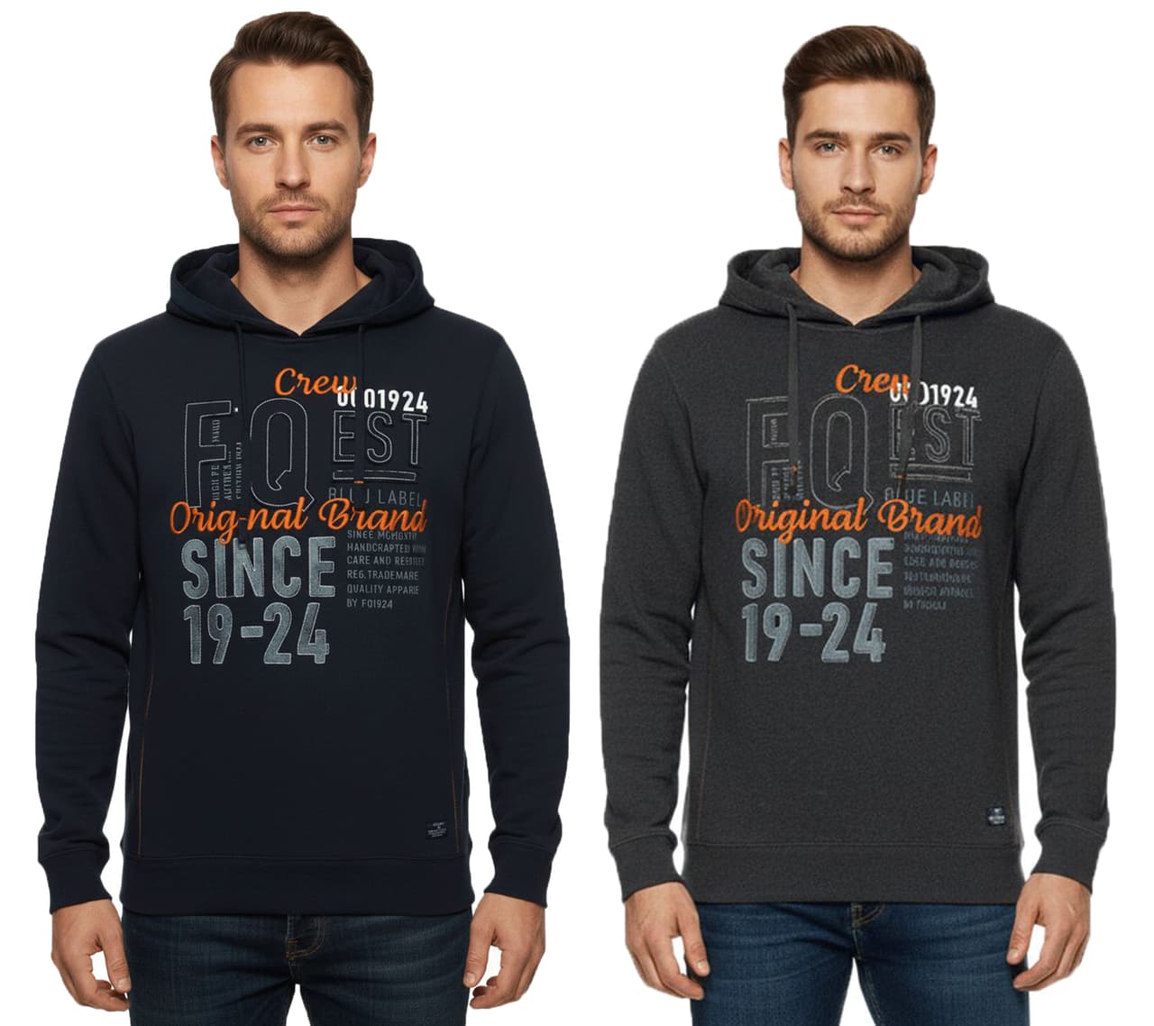 FQ1924 Sudadera con capucha Erik para hombre, de algodón, con bordado 21900544-ME, gris o azul oscuro