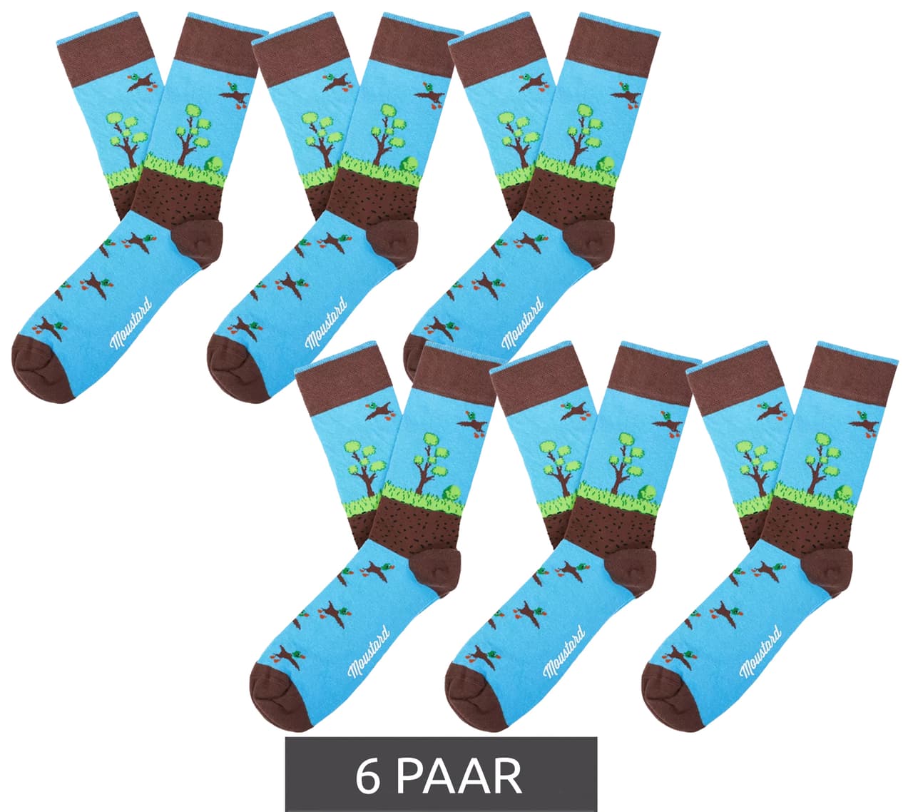 Moustard 6 pares de calcetines de algodón Duckhunt con estampado de patos y naturaleza, calcetines largos Azul/Verde/Marrón
