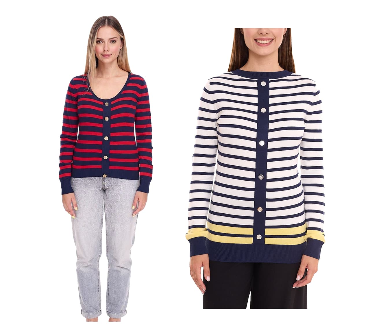 Delmao Suéter de punto para mujer con tapeta decorativa y manga larga en rojo/azul oscuro o azul/blanco