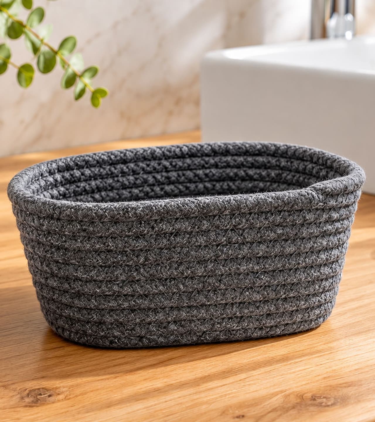 Hedura Cesta decorativa de algodón tejido, cesta de almacenamiento, aprox. 20 x 10 x 13 cm, 9950227, gris