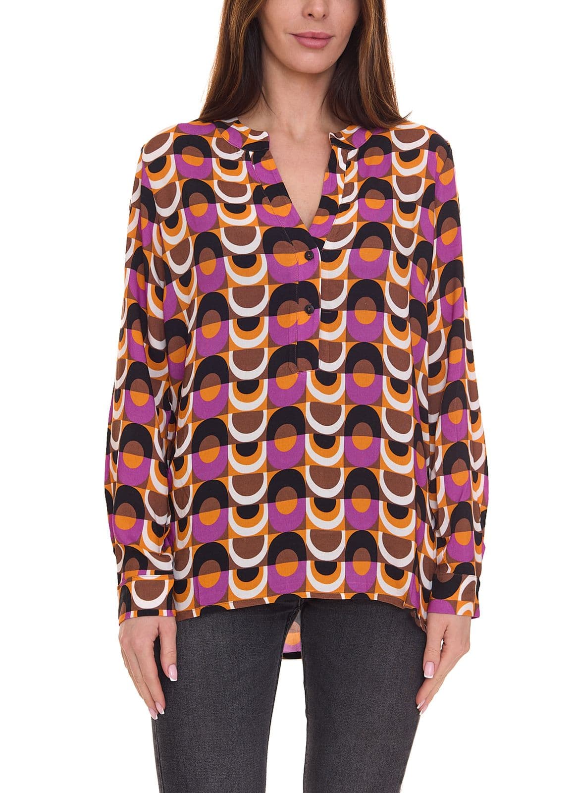 Aniston CASUAL Blusa informal de moda para mujer con estampado integral colorido