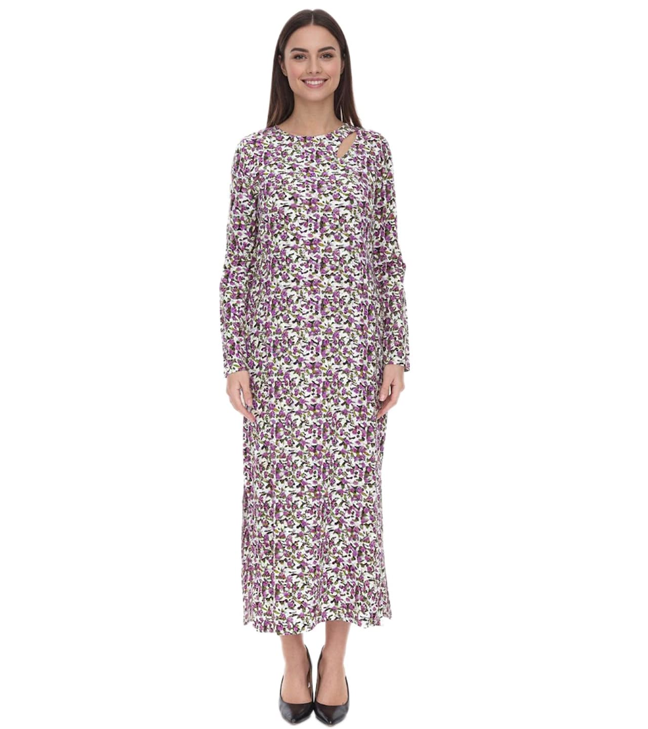 Aniston Vestido de verano de mujer con vestido largo con estampado floral blanco/lila/verde