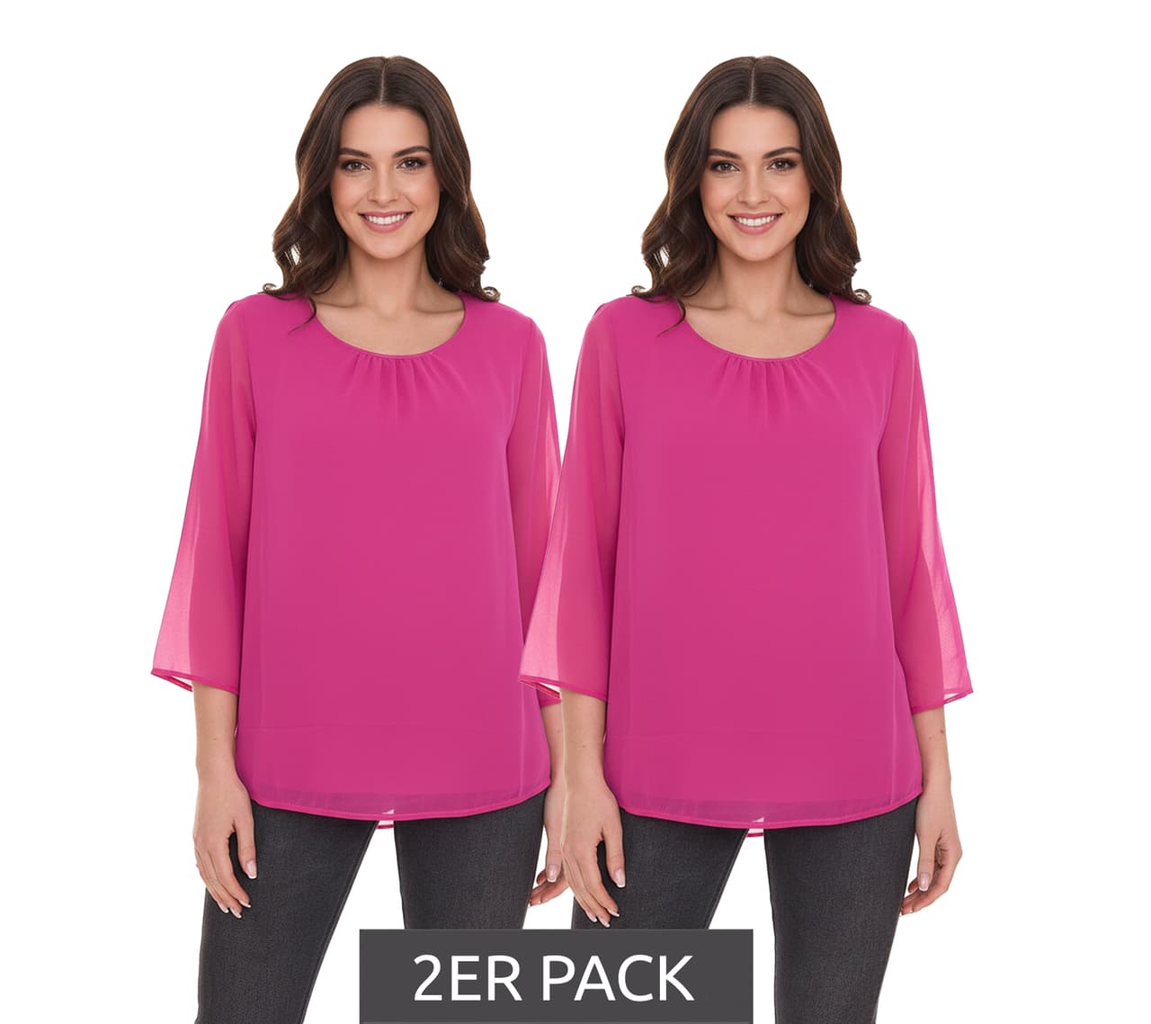 Aniston Pack de 2 blusas de verano de moda para mujer SELECTED con mangas 3/4 rosa