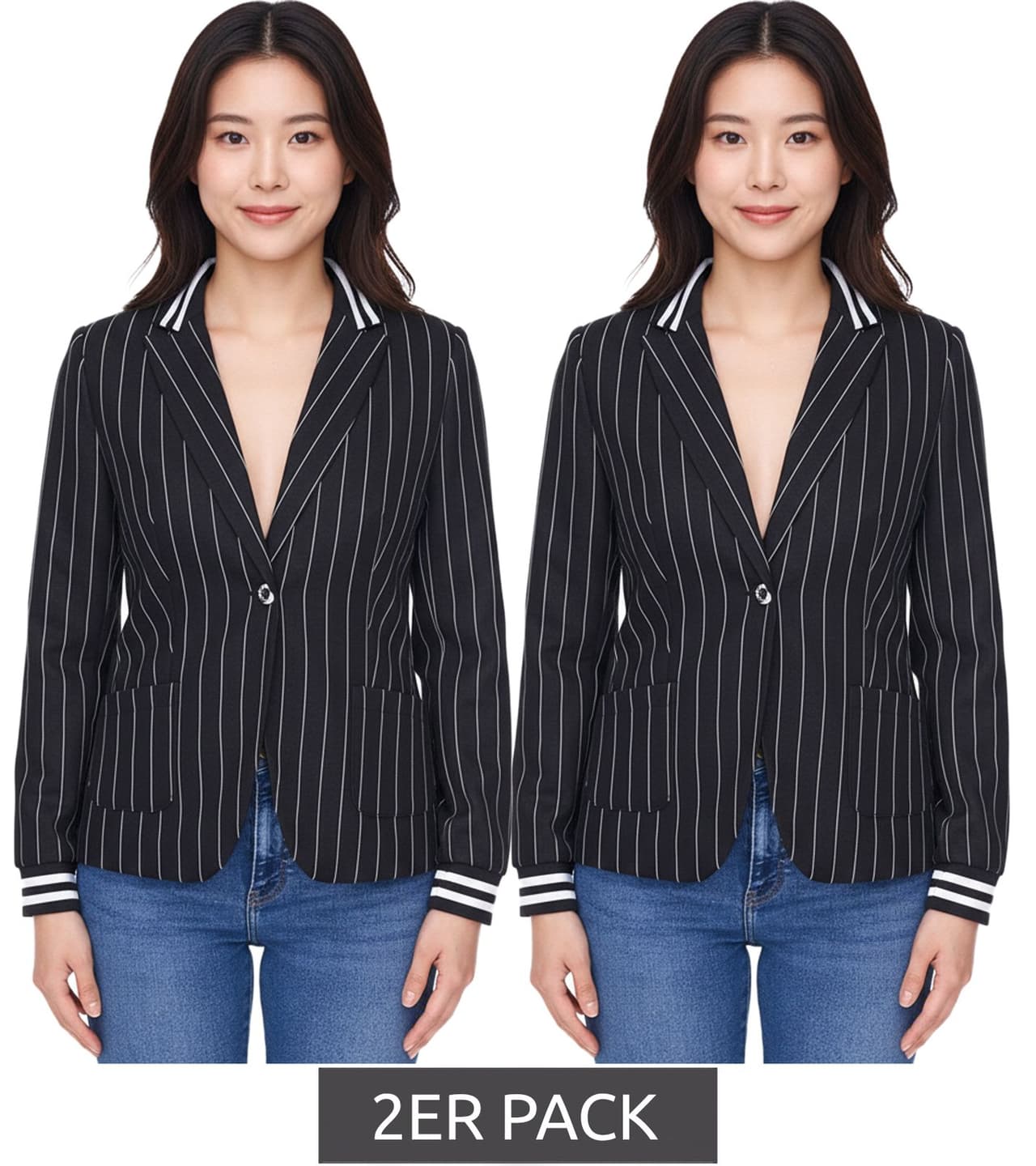 AjC Pack de 2 Blazers para mujer, chaqueta de negocios con cierre de un botón, chaqueta de traje, color negro