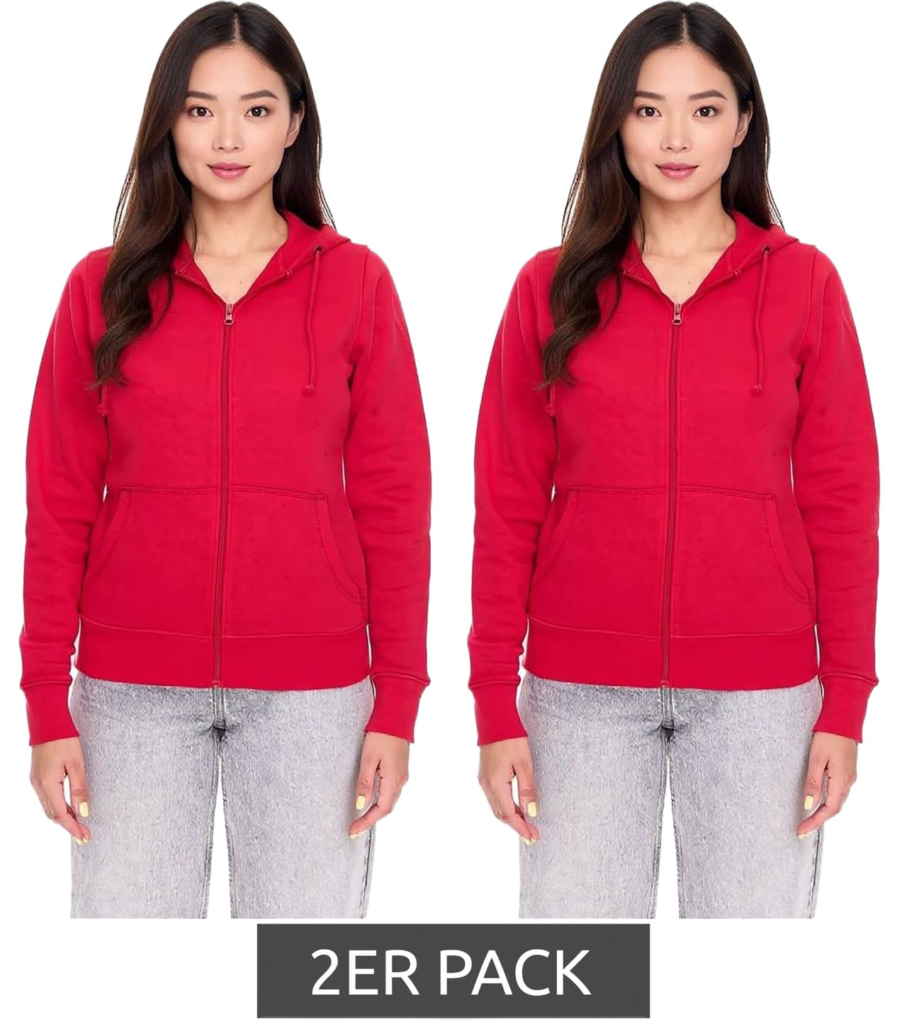 Elevate Sudadera con capucha y cremallera completa Theron para mujer (paquete de 2), algodón de 240 g/m², 3823025, color rojo