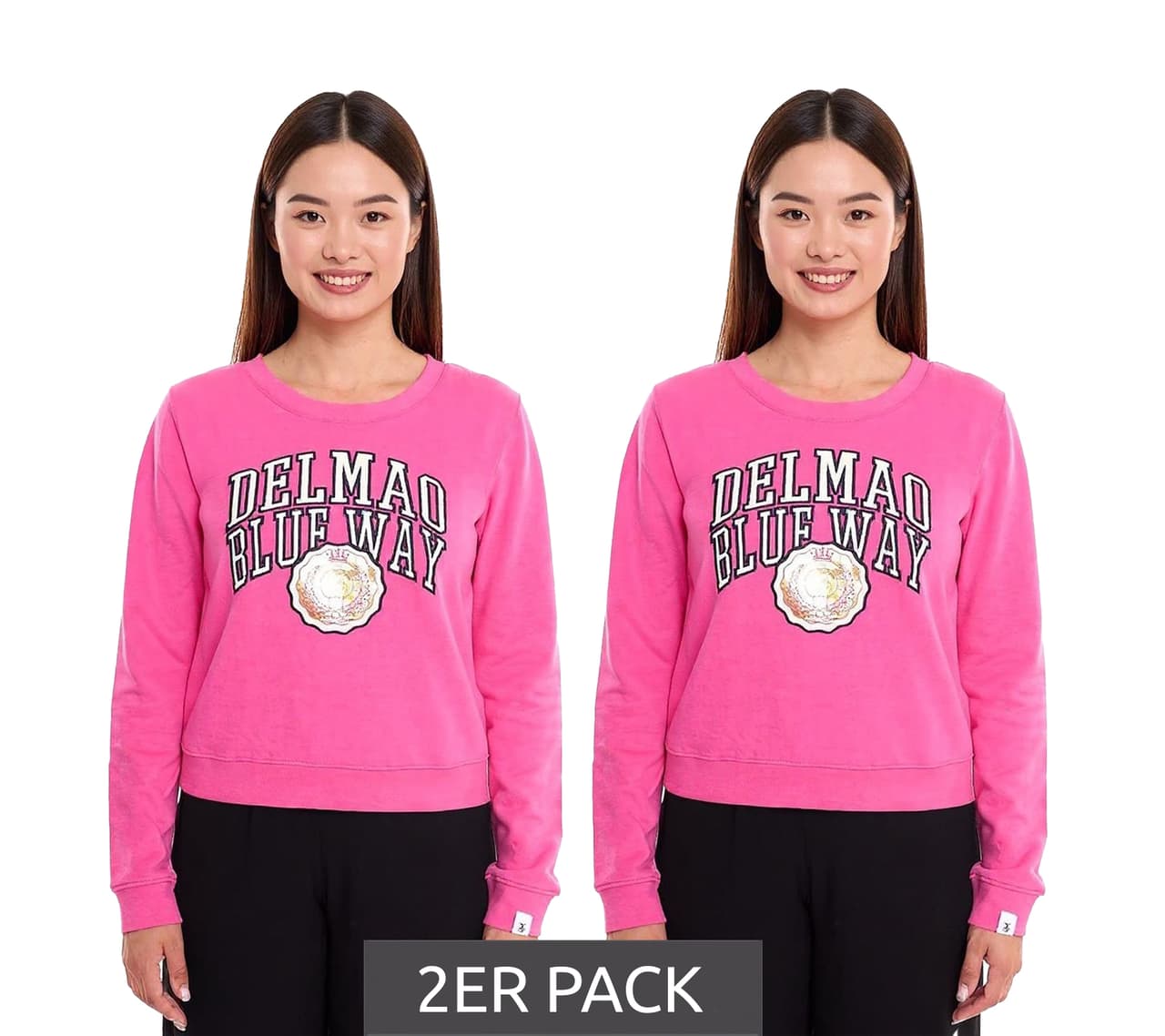 Delmao Pack de 2 Cropped Sweater jersey de algodón acortado para mujer rosa