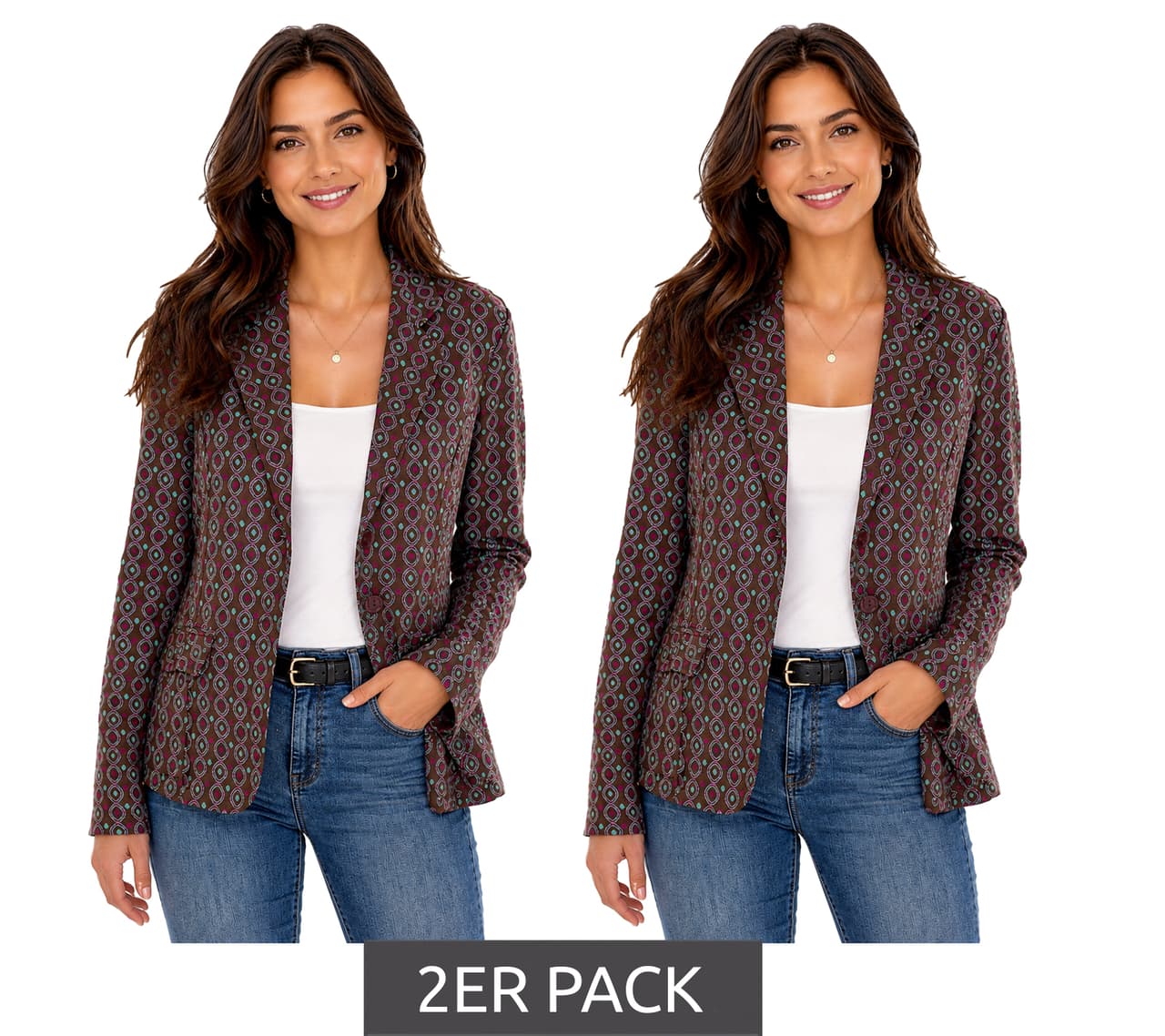 Aniston Pack de 2 chaquetas cortas tipo blazer de mujer CASUALS con botones verde/marrón