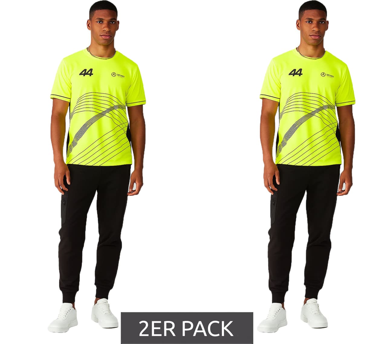Mercedes-Benz Camiseta de manga corta AMG Petronas F1 Lewis Hamilton para hombre, Amarillo Neón, Pack económico