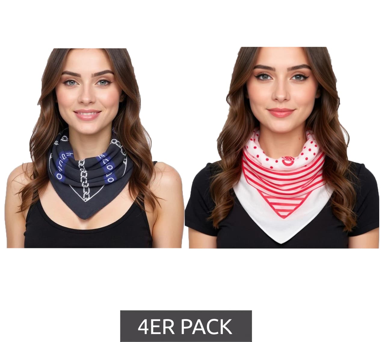 Delmao Paquete de 4 bufandas con varios estampados, para diario, 3644, blanco/negro/rojo
