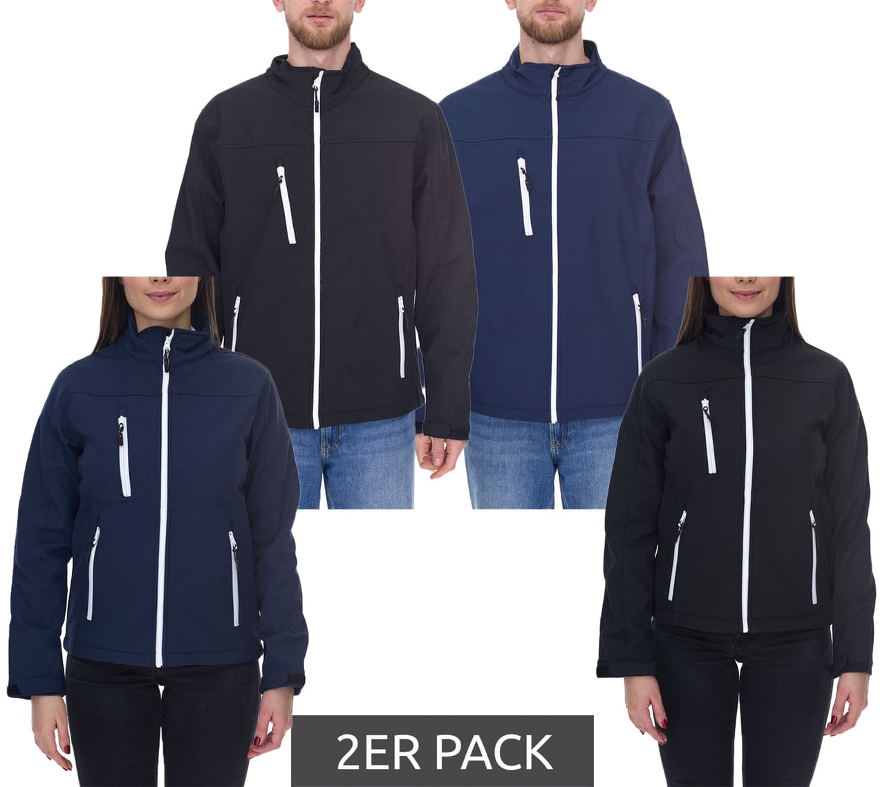 Santino Pack de 2 chaquetas softshell chaqueta outdoor repelente al agua para mujer o hombre, paquete económico, chaqueta de uso diario en azul o negro