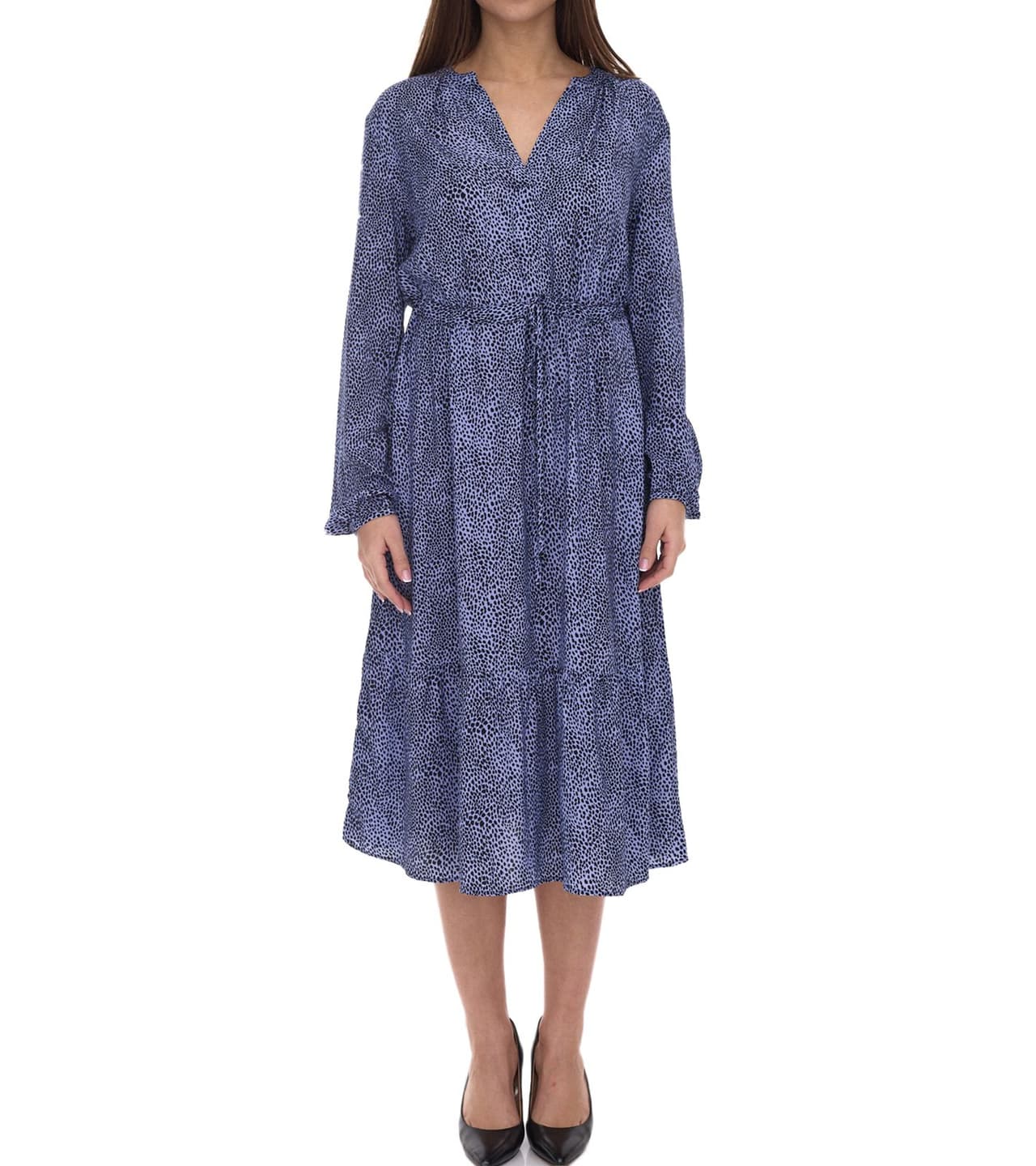 Tamaris Vestido largo de mujer con falda de volantes vestido tejido con cordón violeta-azul/negro