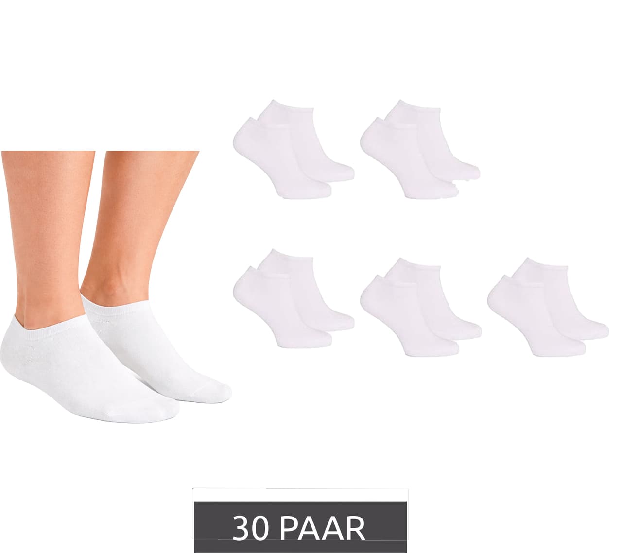 Cappuccino Italia 30 pares de calcetines cortos de bambú para hombre y mujer de (PC 101B, blancos)5 pares de calcetines deportivos de bambú para mujer y hombre, calcetines cortos PC blancos