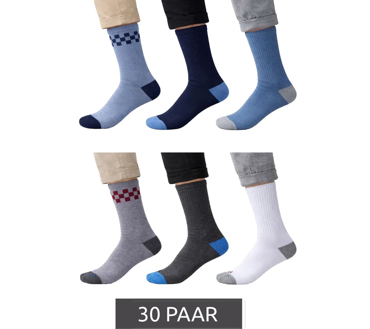 Scotch & Soda 30 pares de calcetines de felpa para hombre, calcetines de uso diario, calcetines de algodón, talla 41-46, calcetines de negocios en azul marino/azul/celeste o gris oscuro/gris/blanco