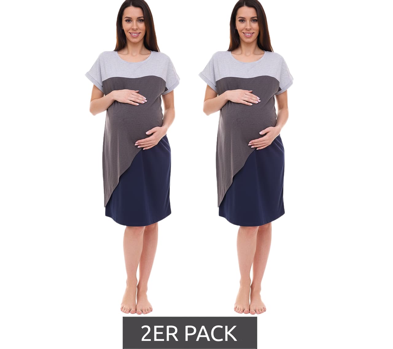 neun 9 monate Pack de 2 vestidos premamá para mujer nine 9 meses vestido de embarazo asimétrico gris/azul