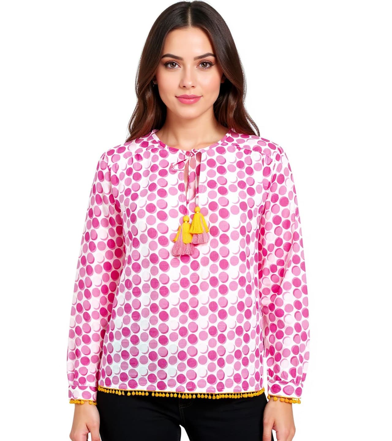 Zwillingsherz Blusa de algodón para mujer blusa de verano "Candy" con estampado de lunares, 33215-52, rosa/naranja