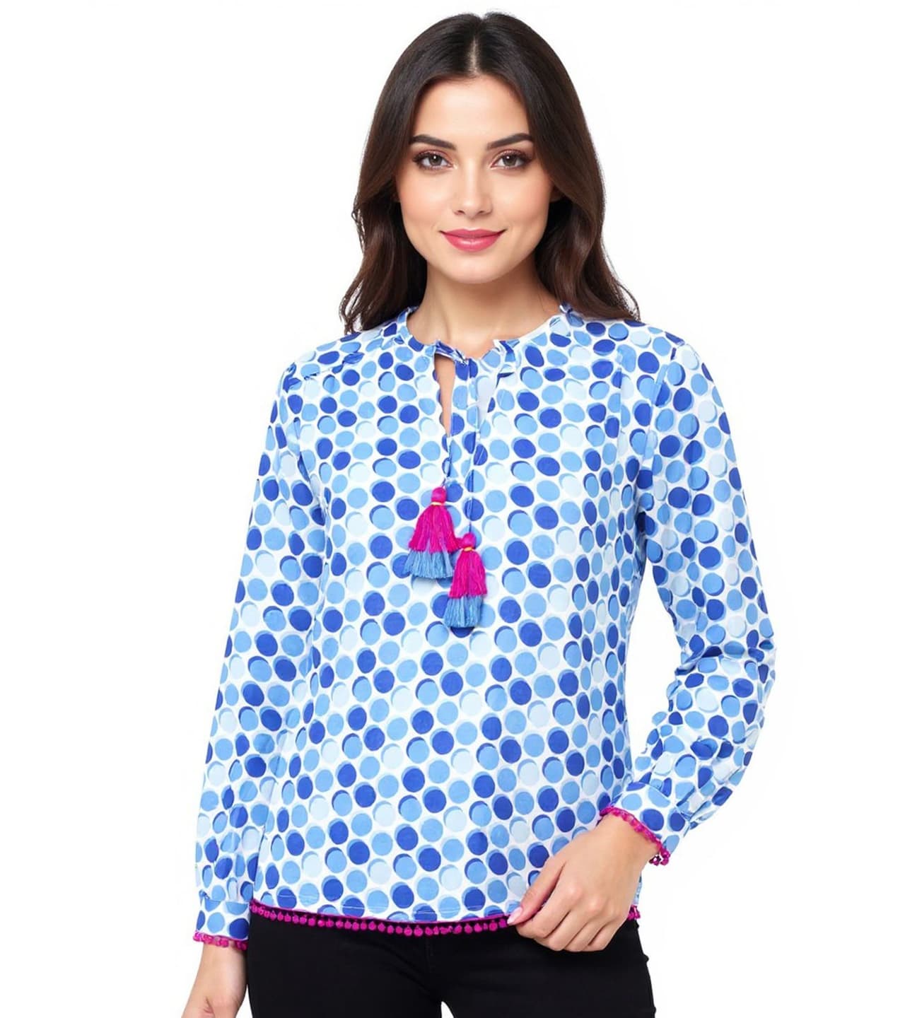 Zwillingsherz Blusa de verano para mujer, estilo túnica, 33215-86, azul/blanco/rosa