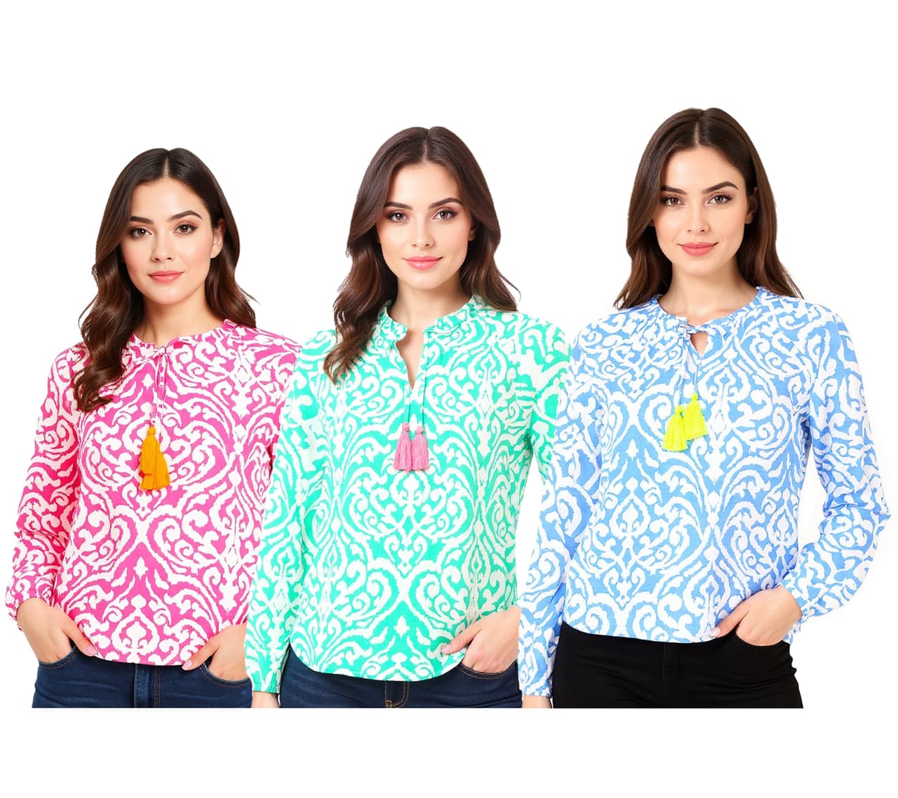 Zwillingsherz Blusa Túnica de Verano con Borlas Ornaments para Mujer en Rosa, Verde o Azul